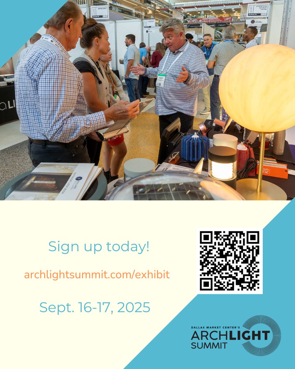 Showcase your latest lighting innovations, connect with industry professionals, and light up ArchLIGHT Summit! 

archlightsummit.com/exhibit 
 #lightingdesigner #architect #interiordesigner #inclusive #diverse #innovative #industryevent #DallasMarketCenter #archLIGHTsummit