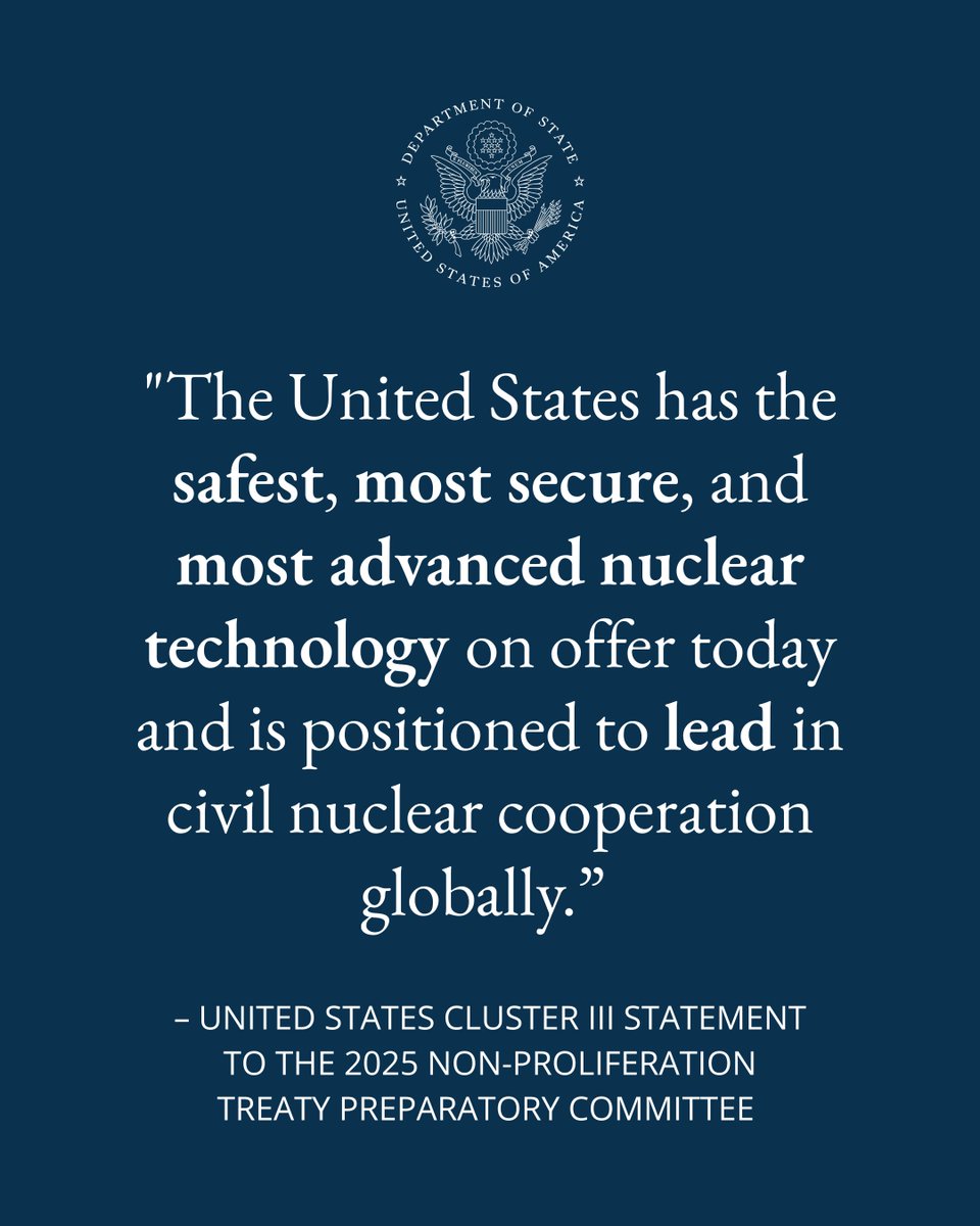 ISN’s Jim Warden champions American innovation and leadership in advancing peaceful uses of nuclear technology. Read the full #NPTPrepCom cluster 3 statement: state.gov/2025-preparato…