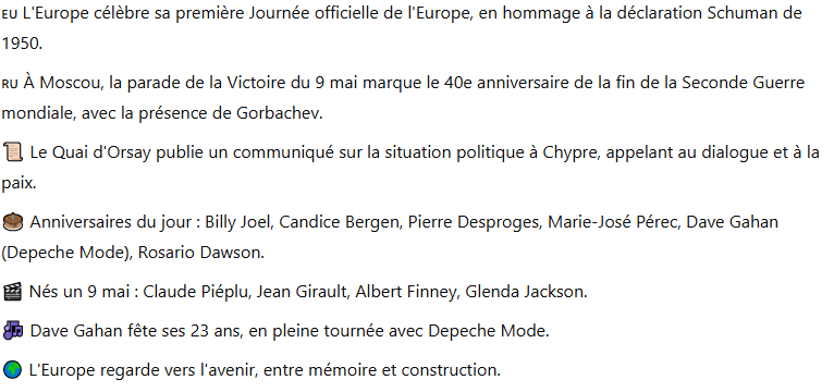tvhier80's tweet photo. Flash(back) Actu - 9 mai 1985
📎 Revivez ce moment :
🎞️ Soir 3 - 09/05/1985
https://t.co/FnwgDEK0sq

📚 Communiqué du Quai d'Orsay
https://t.co/xP7JB2KRRW https://t.co/EbQt7Qll9A