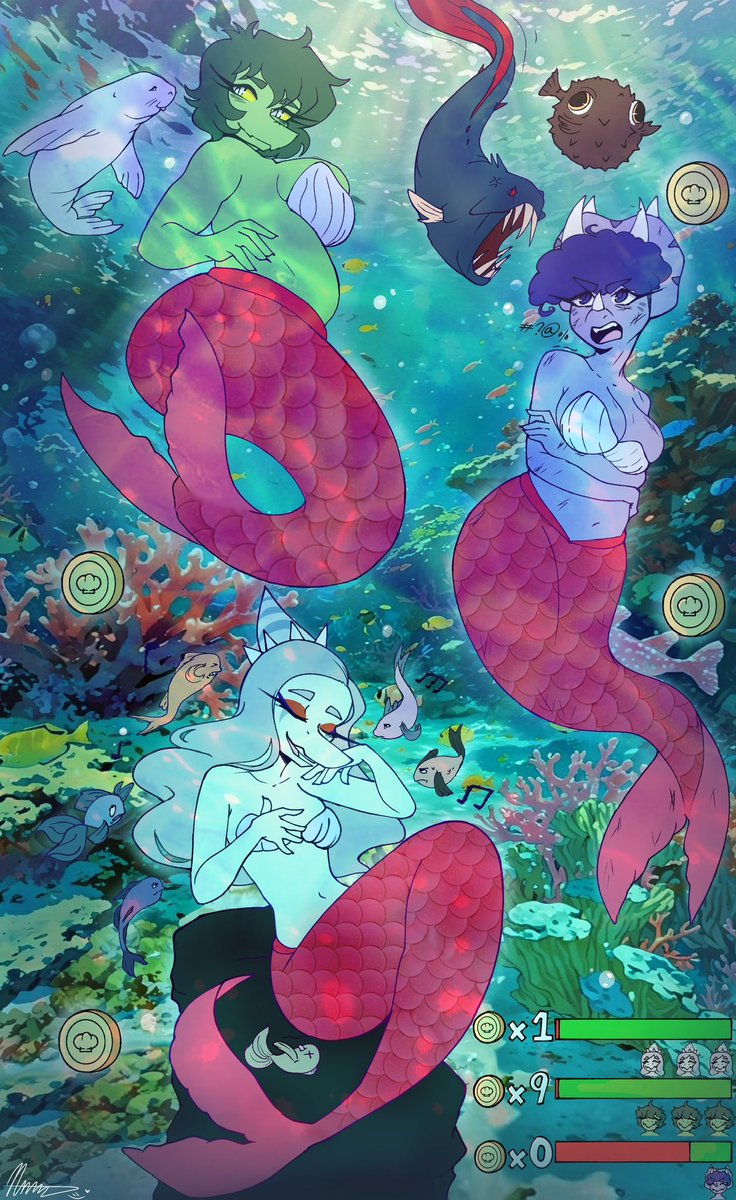 Comm for <a href="/marco4457/">Marco444</a> Olivia, Fang and Trish in a mermaid videogame! They seem to be adjusting to water quite FINe
(๑¯∀¯๑)👍

#snootgame #Snootgameart #artcommission #IWaniHugthatGator #IWHTG