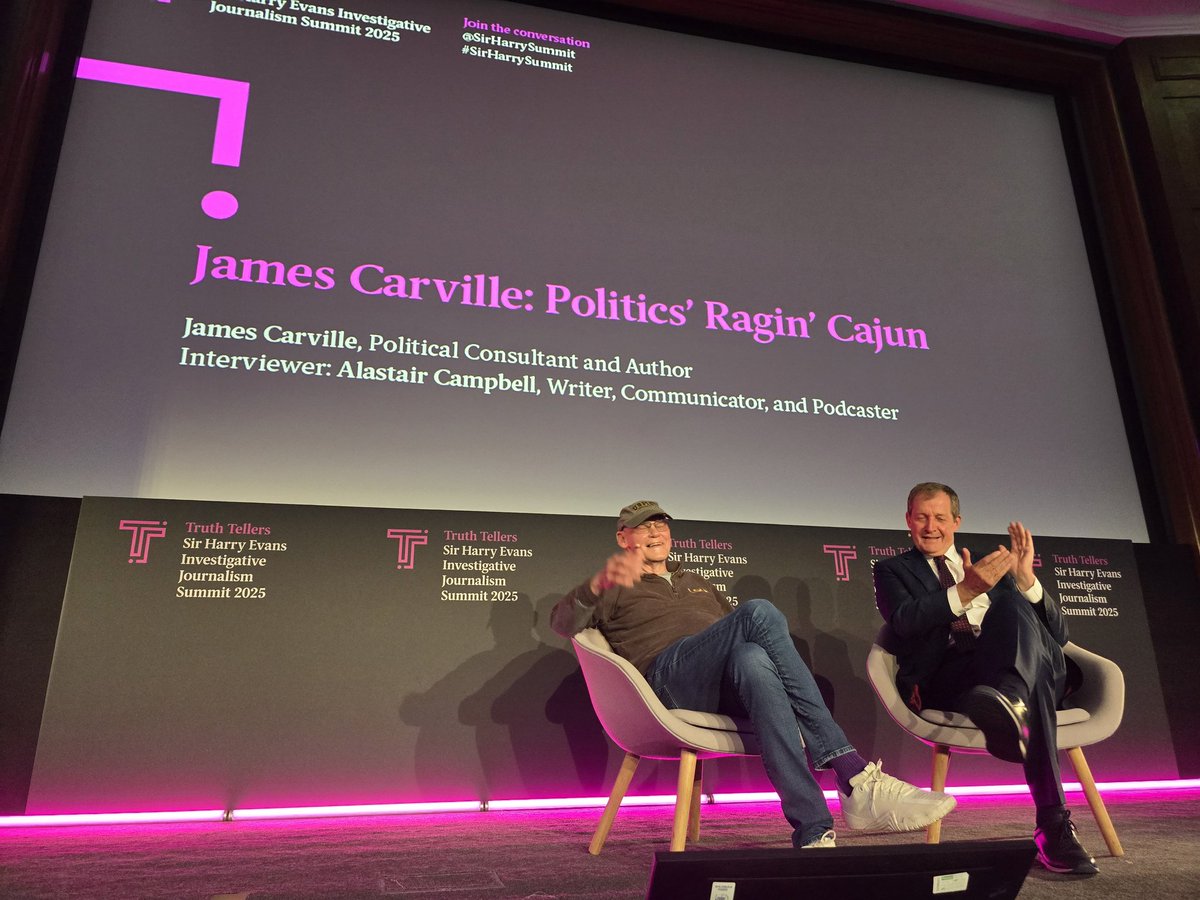 Nick Cook (@mrnickcook) on Twitter photo Barnstorming session with former Clinton strategist James Carville on Democrat facilitation of Trump phenomenon, ably steered by <a href="/campbellclaret/">ALASTAIR CAMPBELL</a> #SirHarrySummit Barnstorming session with former Clinton strategist James Carville on Democrat facilitation of Trump phenomenon, ably steered by <a href="/campbellclaret/">ALASTAIR CAMPBELL</a> #SirHarrySummit