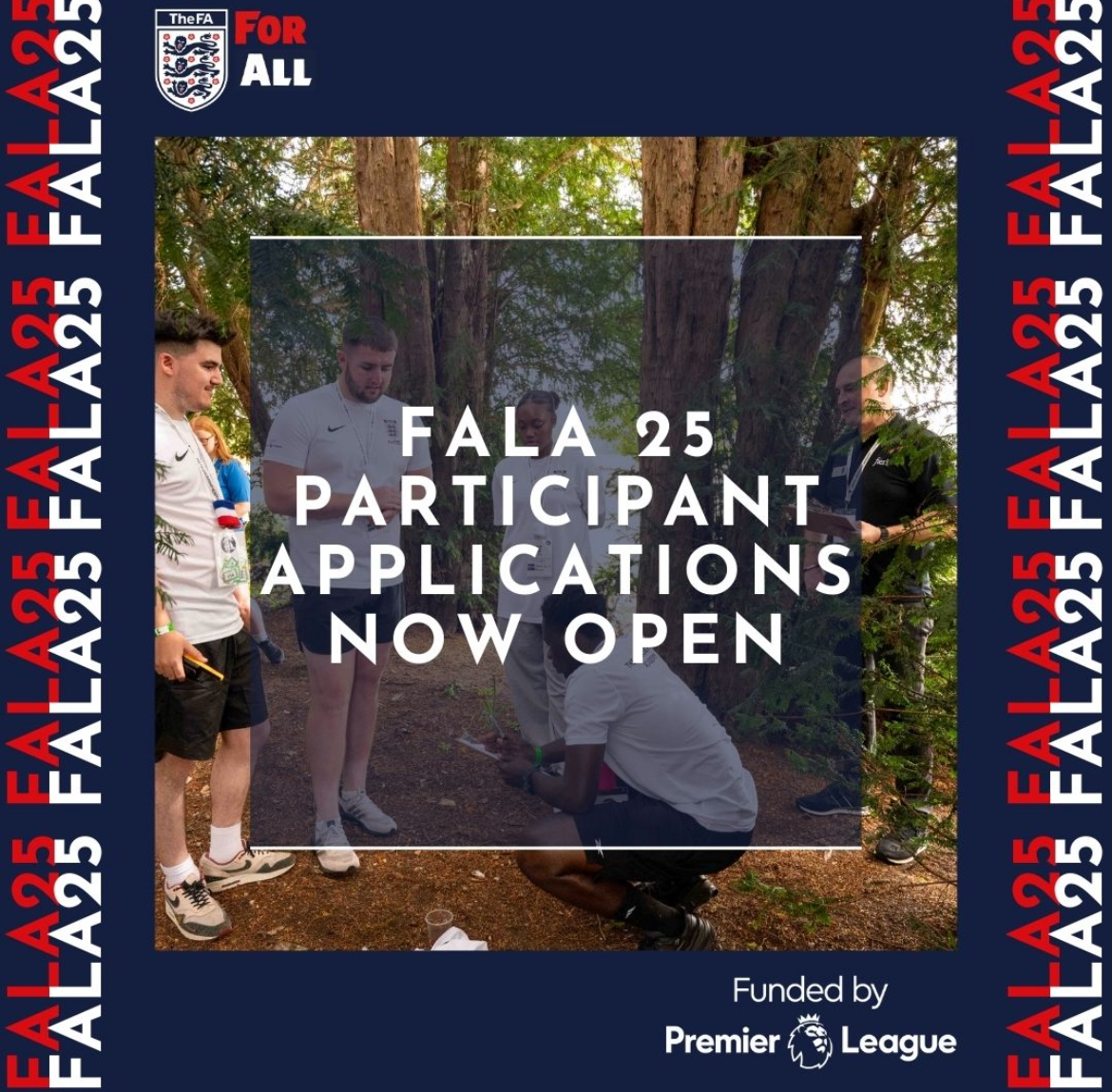 Applications to the FA Leadership Academy close tomorrow!🚨

A opportunity for youth leaders in the County to enhance their skills and contribute in a positive manner within football.⚽

Apply by Friday 9th May at 12:00 (midday). 

Register today!👇

bit.ly/4jB2mlq