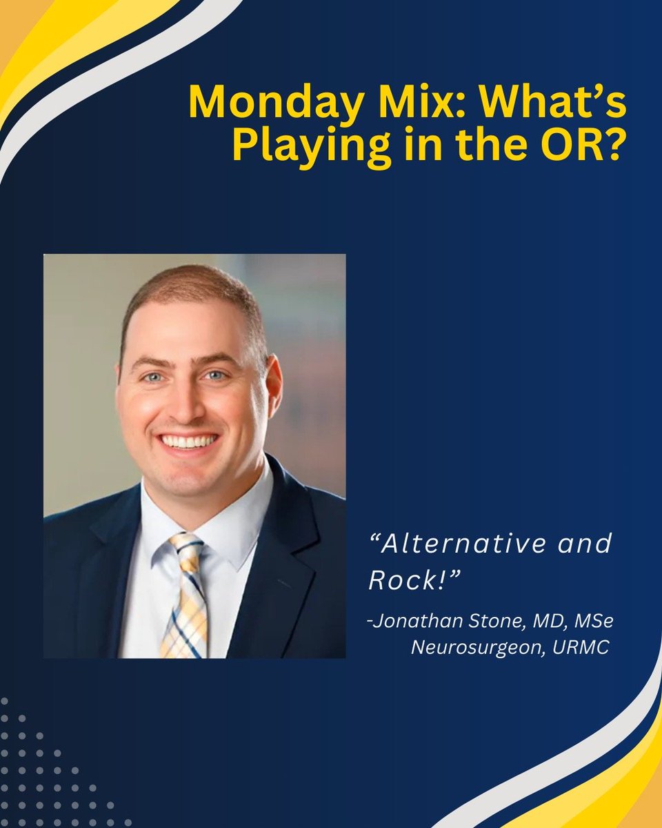 UR Neurosurgery (@urneurosurgery) on Twitter photo Cruising through this week with some Alternative and Rock in the OR!
Dr. Jonathan Stone keeps the energy up and the focus sharp. What’s on your playlist? 🎶🧠 <a href="/JonStoneMD/">Jonathan Stone, MD</a>
#Neurosurgery #NeuroTwitter #MedEd #MedX #RockMusic Cruising through this week with some Alternative and Rock in the OR!
Dr. Jonathan Stone keeps the energy up and the focus sharp. What’s on your playlist? 🎶🧠 <a href="/JonStoneMD/">Jonathan Stone, MD</a>
#Neurosurgery #NeuroTwitter #MedEd #MedX #RockMusic