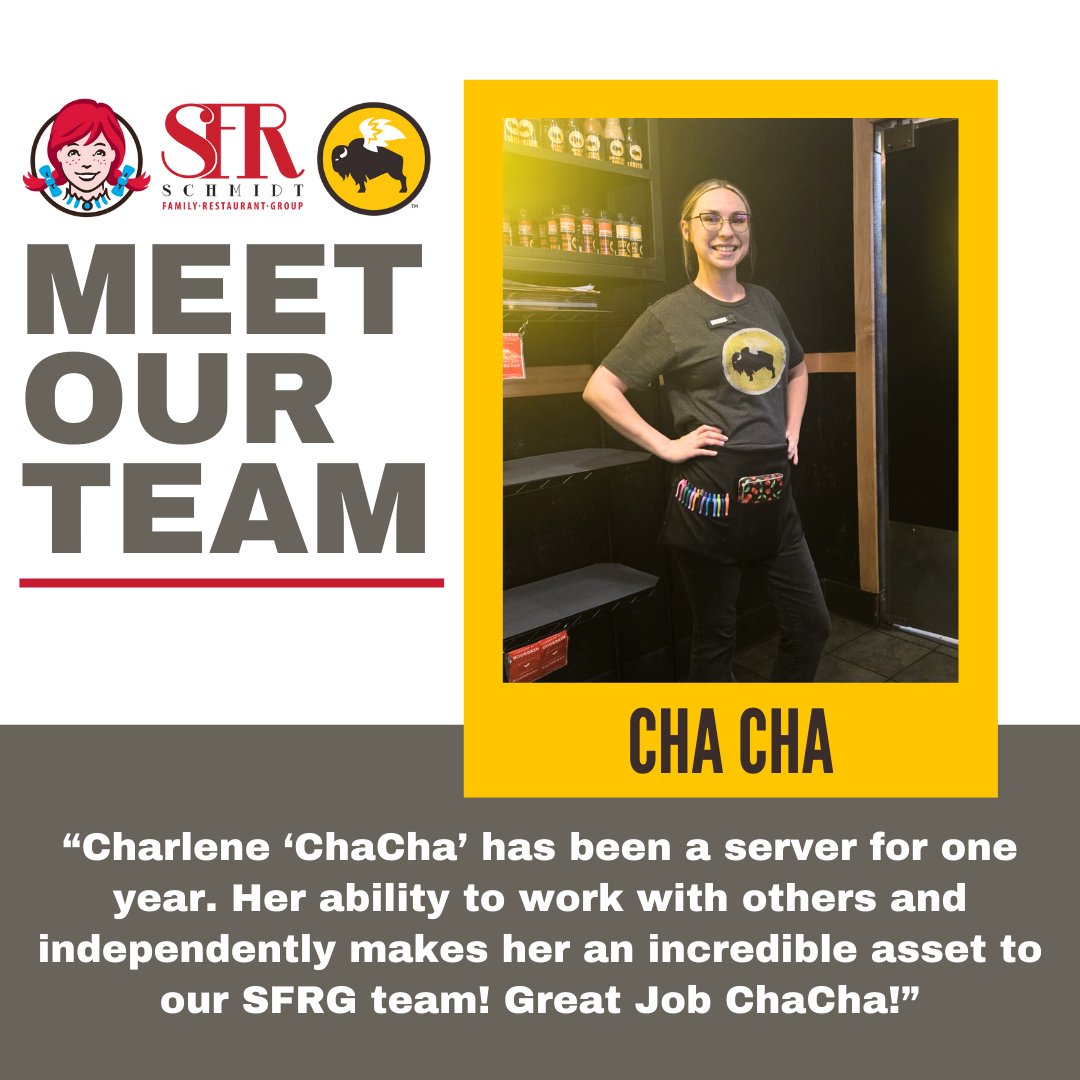 ChaCha works at our Gallipolis Buffalo Wild Wings location! Thank you for all that you do!