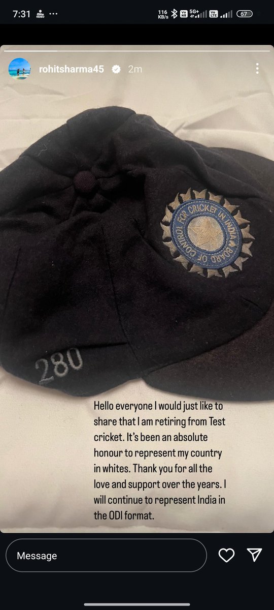 princehitty45's tweet photo. breking news 
Rohit Sharma announced his retirement from test cricket 
#RohitSharma #RohitSharma𓃵 #retirement #hitman https://t.co/HXMmoFlmK8