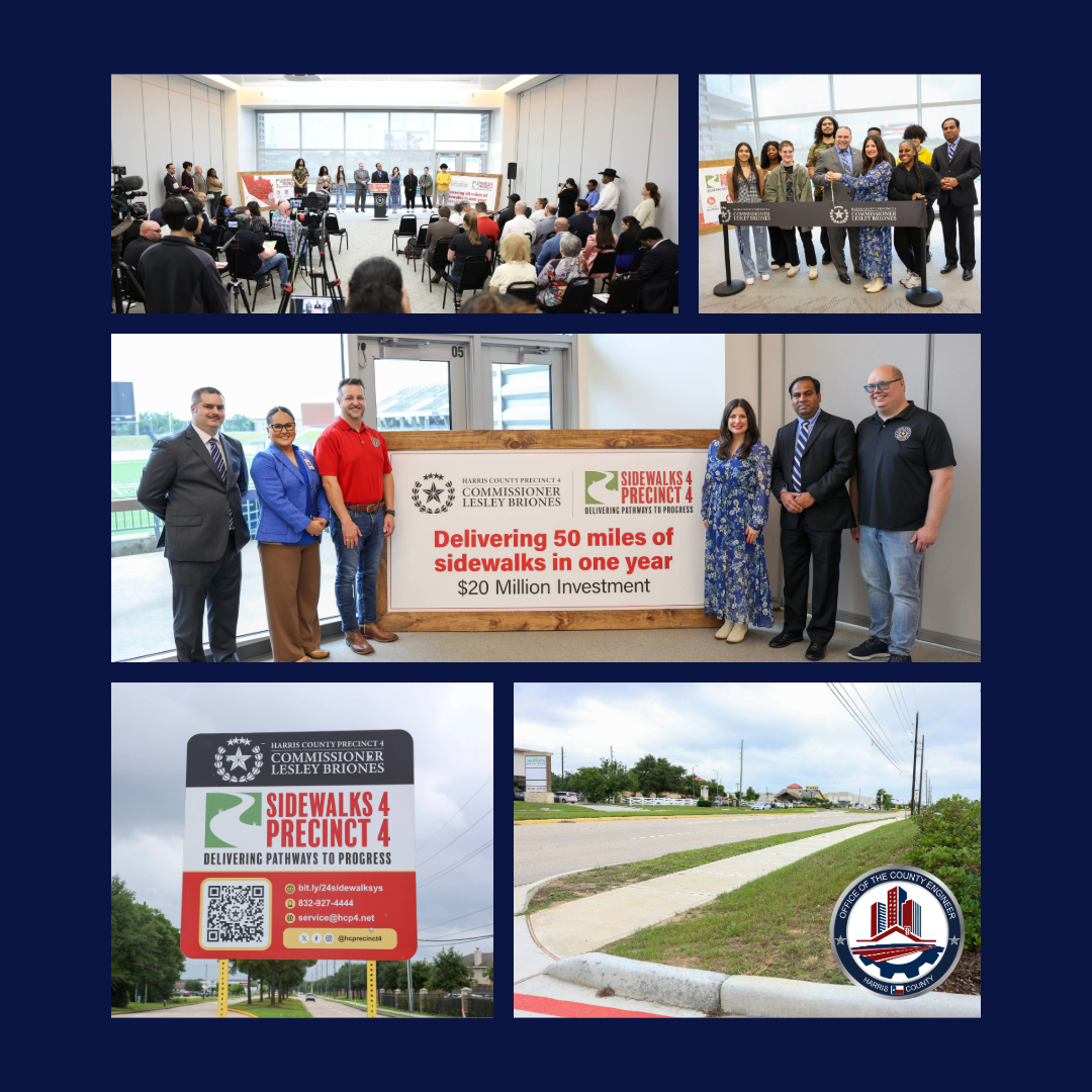 Milton Rahman, Ph.D., P.E., CFM, ENV SP, along with his Executive Staff, was honored to join the Office of Commissioner Lesley Briones, <a href="/HCPrecinct4/">Harris County Precinct 4</a>, at the <a href="/katyisd/">Katy ISD</a>    Sidewalks for Precinct 4 ribbon-cutting ceremony. It was a privilege to support Precinct 4 in advancing public
