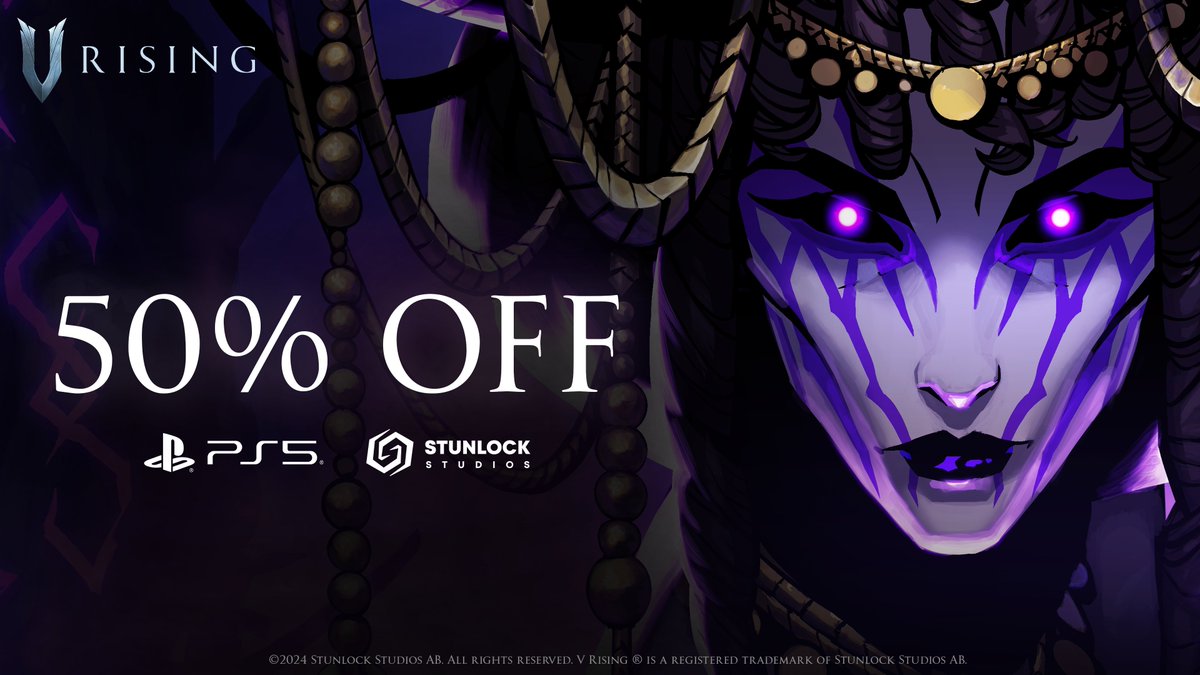 VRisingGame's tweet photo. V Rising is now on sale for 50% OFF on PS5! 

Gather your clan and conquer Oakveil!

https://t.co/rk4oUYg10B https://t.co/6ppeDjiIY1