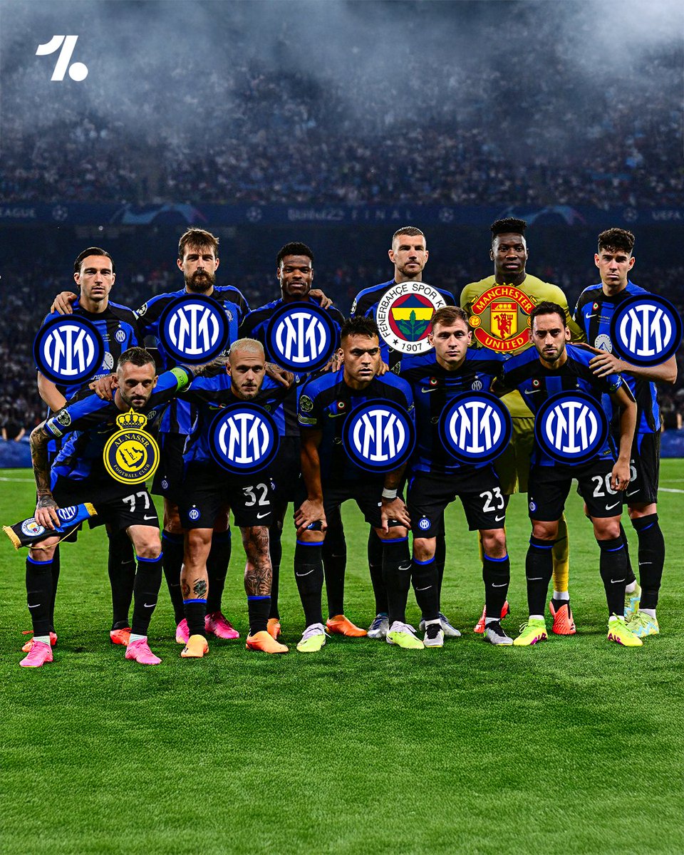 OneFootball's tweet image. Eight of the Inter team who reached the 2023 Champions League final are still at the club 💫🔵⚫️