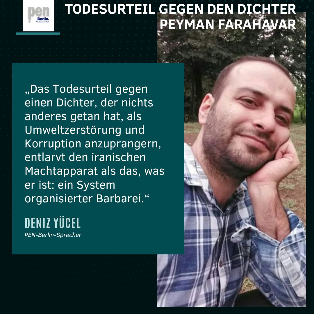 PEN Berlin (@pen_berlin) on Twitter photo Iran: »Das Todesurteil gegen einen Dichter, der nichts anderes getan hat, als Umweltzerstörung und Korruption anzuprangern, entlarvt den iranischen Machtapparat als das, was er ist: ein System organisierter Barbarei«, sagt <a href="/Besser_Deniz/">Deniz Yücel</a>
👉🔗unsere ganze Presseerklärung: Iran: »Das Todesurteil gegen einen Dichter, der nichts anderes getan hat, als Umweltzerstörung und Korruption anzuprangern, entlarvt den iranischen Machtapparat als das, was er ist: ein System organisierter Barbarei«, sagt <a href="/Besser_Deniz/">Deniz Yücel</a>
👉🔗unsere ganze Presseerklärung: