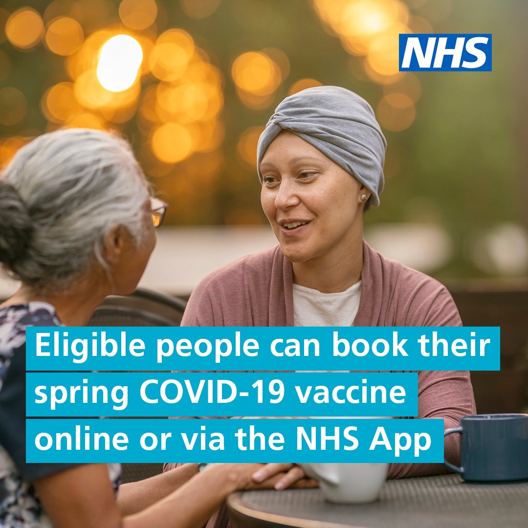 If you are eligible for the spring COVID-19 vaccine, you can now book online or on the NHS App. 
You don't need to wait to be invited. Find out more, including walk in centres near you at orlo.uk/v5Fxl