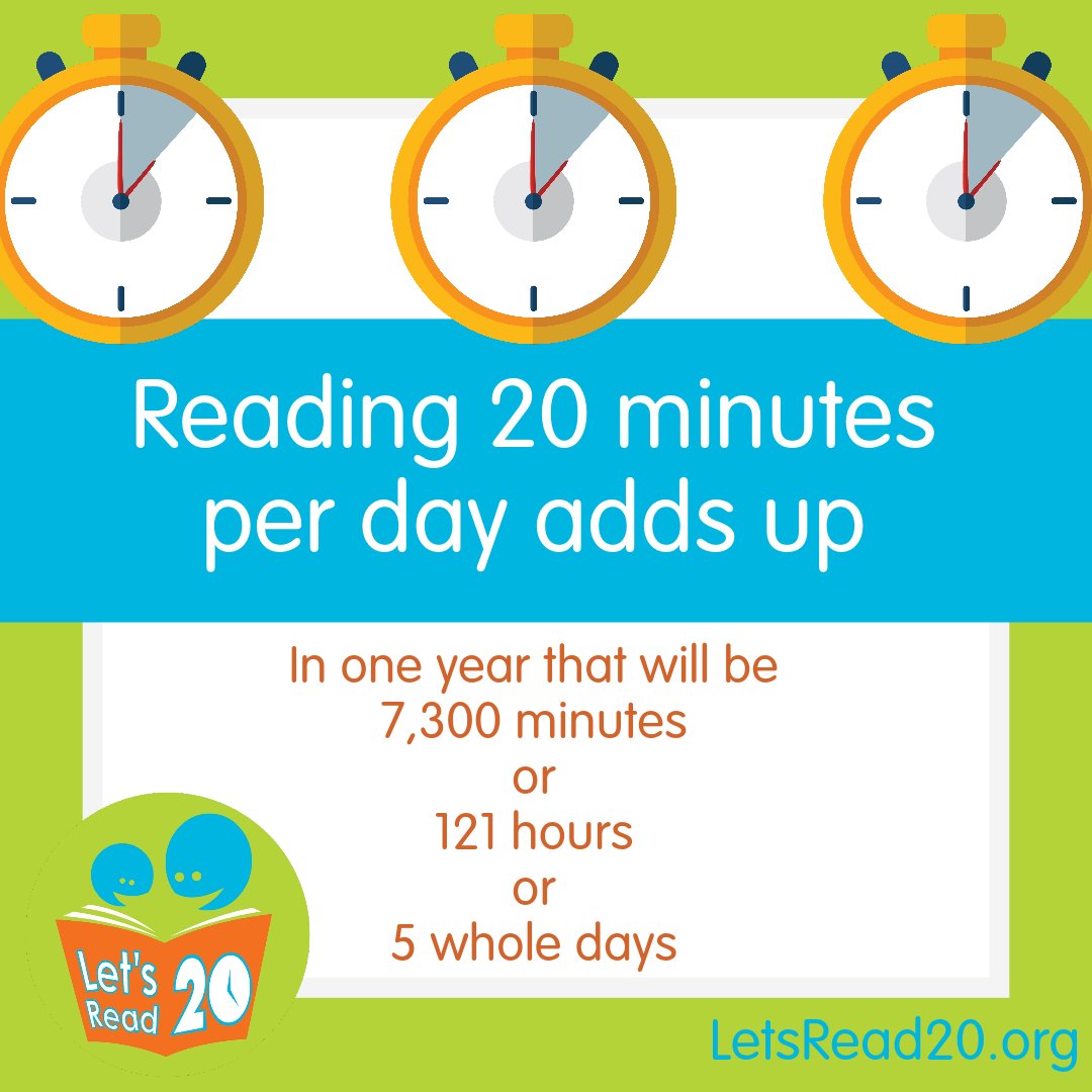 Let's Read 20 (@letsread20) on Twitter photo Every 20 minutes matters.
Just 20 minutes a day of reading can expose a child to 1.8 million words a year. That kind of exposure improves listening skills, focus, and academic performance.
📚 Reading together is small in time, but big in impact.
#LetsRead20 #ReadTogether Every 20 minutes matters.
Just 20 minutes a day of reading can expose a child to 1.8 million words a year. That kind of exposure improves listening skills, focus, and academic performance.
📚 Reading together is small in time, but big in impact.
#LetsRead20 #ReadTogether