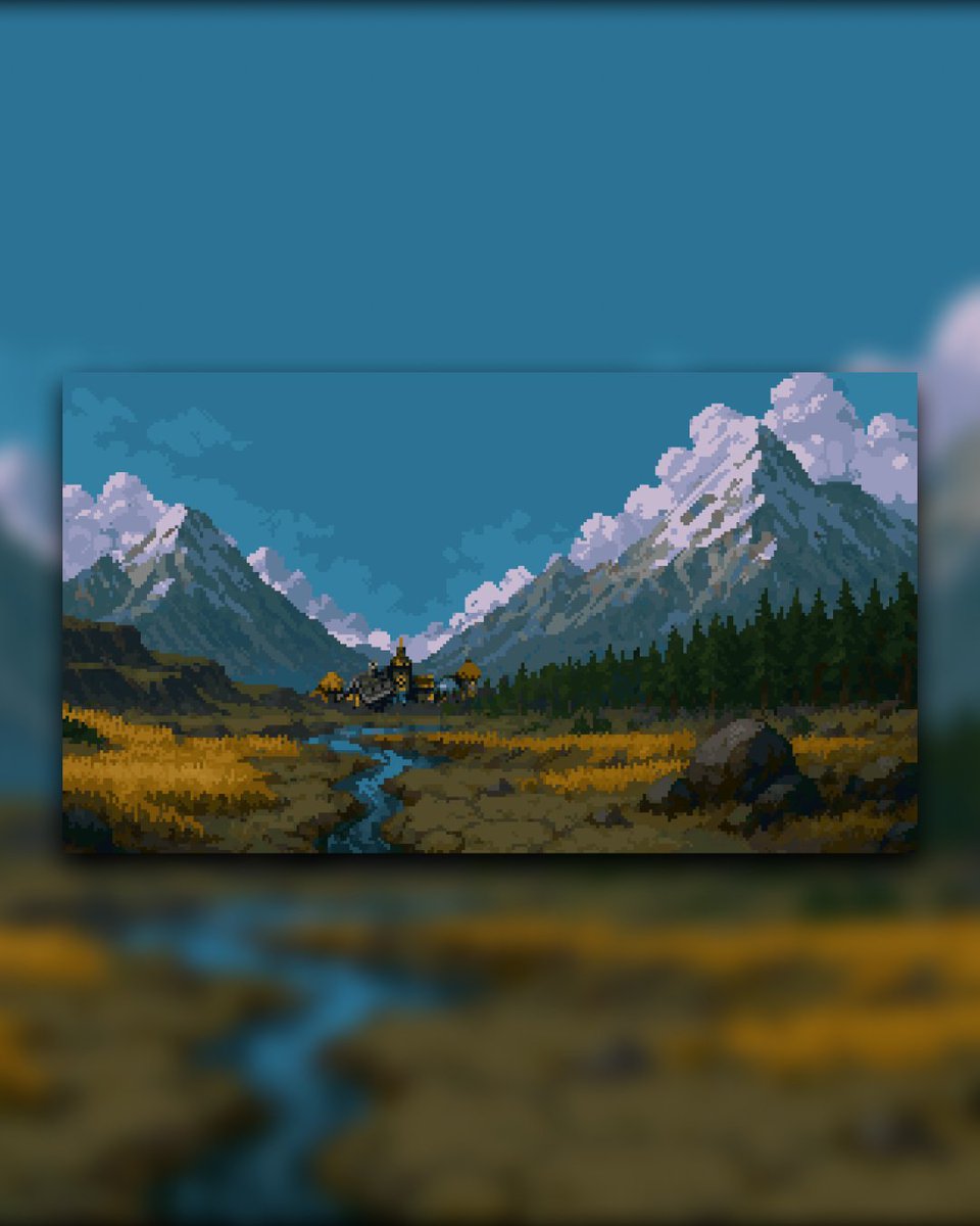 This is the title screen for Drag N’ Loot. The Capital tucked between rivers and mountains, right before the wilderness takes over. 

This is where the adventures end. Until you start it all over to reach it again.  We wanted it to feel calm, but also full of possibilities. 

The