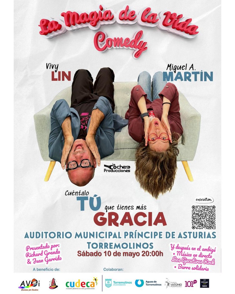Torremolinos Cultura (@torremolinoscul) on Twitter photo Los humoristas @yosoyvivylin y @tunomandas protagonizan 'La magia de la vida', una comedia de carácter solidario 🎭 La recaudación irá destinada a los cuidados pediátricos de <a href="/asoc_avoi/">Asociación AVOI</a> y a <a href="/cudeca/">Fundación Cudeca</a> 🙏 ¡Entradas ya a la venta!
Más información ℹ torremolinoscultura.es Los humoristas @yosoyvivylin y @tunomandas protagonizan 'La magia de la vida', una comedia de carácter solidario 🎭 La recaudación irá destinada a los cuidados pediátricos de <a href="/asoc_avoi/">Asociación AVOI</a> y a <a href="/cudeca/">Fundación Cudeca</a> 🙏 ¡Entradas ya a la venta!
Más información ℹ torremolinoscultura.es