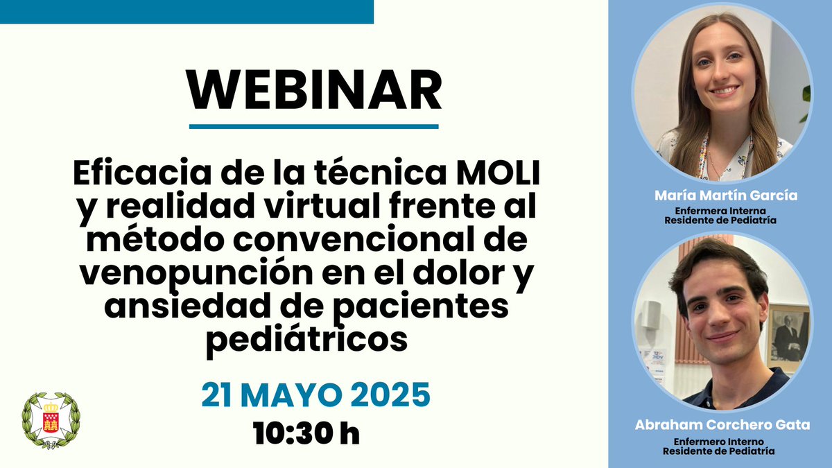 CODEMmadrid's tweet photo. 💻 Webinar: Eficacia de la técnica MOLI y realidad virtual frente al método convencional de venopunción en el dolor y ansiedad de pacientes pediátricos  
 
🗣️ María Martín y Abraham Corchero  

📅 21 de mayo (10:30h)

📝 Abierta la inscripción gratuita: 

https://t.co/8JqcCvA7HW https://t.co/EDuXExnSgf