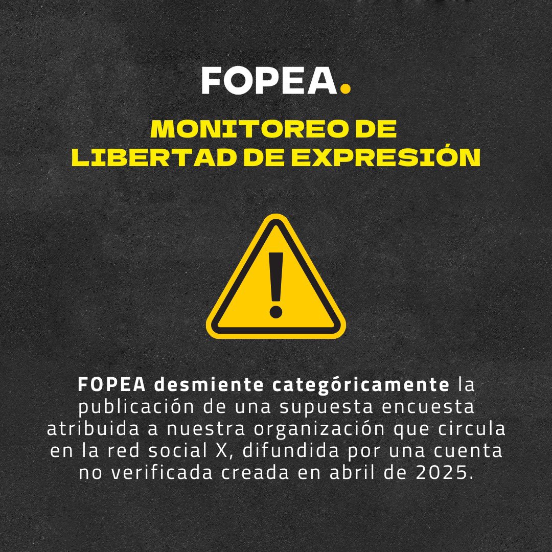 FOPEA desmiente una falsa encuesta atribuida a la organización y difundida por una cuenta no verificada. Lamentamos que el Presidente, máxima voz institucional del país, replique este contenido falso desde su cuenta oficial, sumando ataques contra el periodismo. ⬇️