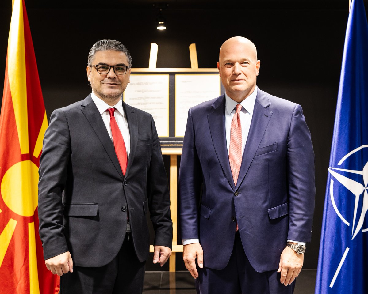 U.S. Ambassador to NATO (@usambnato) on Twitter photo Productive meeting with 🇲🇰 North Macedonia’s Chargé d’Affaires Ismail Ebipi <a href="/MKmissionNATO/">Republic of North Macedonia in NATO</a>. We discussed the Hague Summit and advancing President Trump’s vision of peace through strength. Allies must commit 5% GDP to defense to deter threats. #НиеСмеНАТО #StrongerTogether Productive meeting with 🇲🇰 North Macedonia’s Chargé d’Affaires Ismail Ebipi <a href="/MKmissionNATO/">Republic of North Macedonia in NATO</a>. We discussed the Hague Summit and advancing President Trump’s vision of peace through strength. Allies must commit 5% GDP to defense to deter threats. #НиеСмеНАТО #StrongerTogether