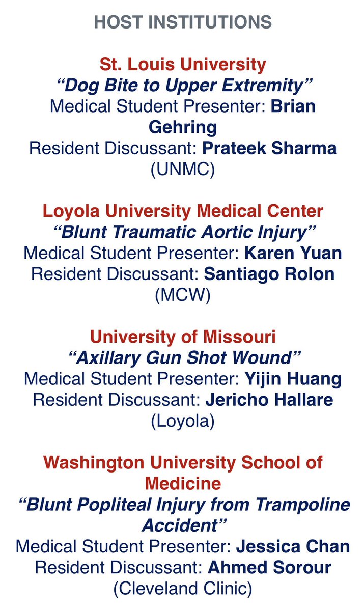 Midwestern Vascular Surgical Society (@mwvssociety) on Twitter photo Check out the agenda below for our #MedicalStudent <a href="/FutureVascSurgn/">FutureVascSurgeons</a> #VSIG webinar focused on vascular trauma. Don’t miss this opportunity to learn! Register today! <a href="/SLUVascular/">Saint Louis University Vascular Surgery</a> <a href="/WashUVascular/">WashU Medicine Section of Vascular Surgery</a> <a href="/LoyolaVascular/">Loyola Vascular Surg</a> <a href="/MizzouVascular/">University of Missouri Vascular Surgery</a> <a href="/MCWVascSurg/">MCW Vascular and Endovascular Surgery</a>
us06web.zoom.us/webinar/regist… Check out the agenda below for our #MedicalStudent <a href="/FutureVascSurgn/">FutureVascSurgeons</a> #VSIG webinar focused on vascular trauma. Don’t miss this opportunity to learn! Register today! <a href="/SLUVascular/">Saint Louis University Vascular Surgery</a> <a href="/WashUVascular/">WashU Medicine Section of Vascular Surgery</a> <a href="/LoyolaVascular/">Loyola Vascular Surg</a> <a href="/MizzouVascular/">University of Missouri Vascular Surgery</a> <a href="/MCWVascSurg/">MCW Vascular and Endovascular Surgery</a>
us06web.zoom.us/webinar/regist…