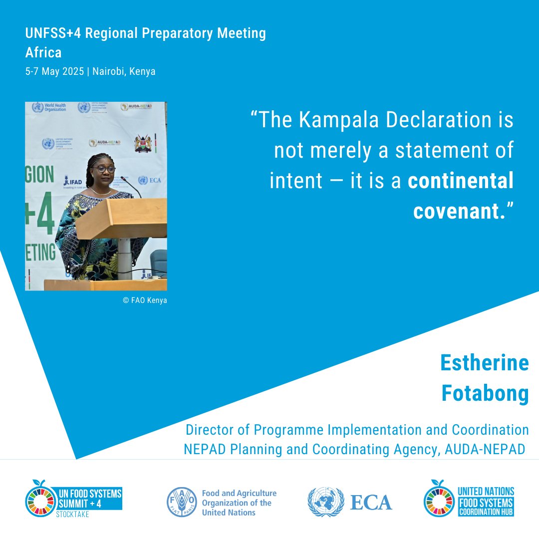 🌍 <a href="/NEPAD_Agency/">AUDA-NEPAD</a>’s <a href="/EstherineF/">Estherine Lisinge-Fotabong</a> urged action on Africa’s Kampala Declaration. She called for full alignment of national #FoodSystems pathways with investment priorities, USD 100M in inclusive climate financing, and stronger accountability to close the implementation gap. 🌍📊🌾