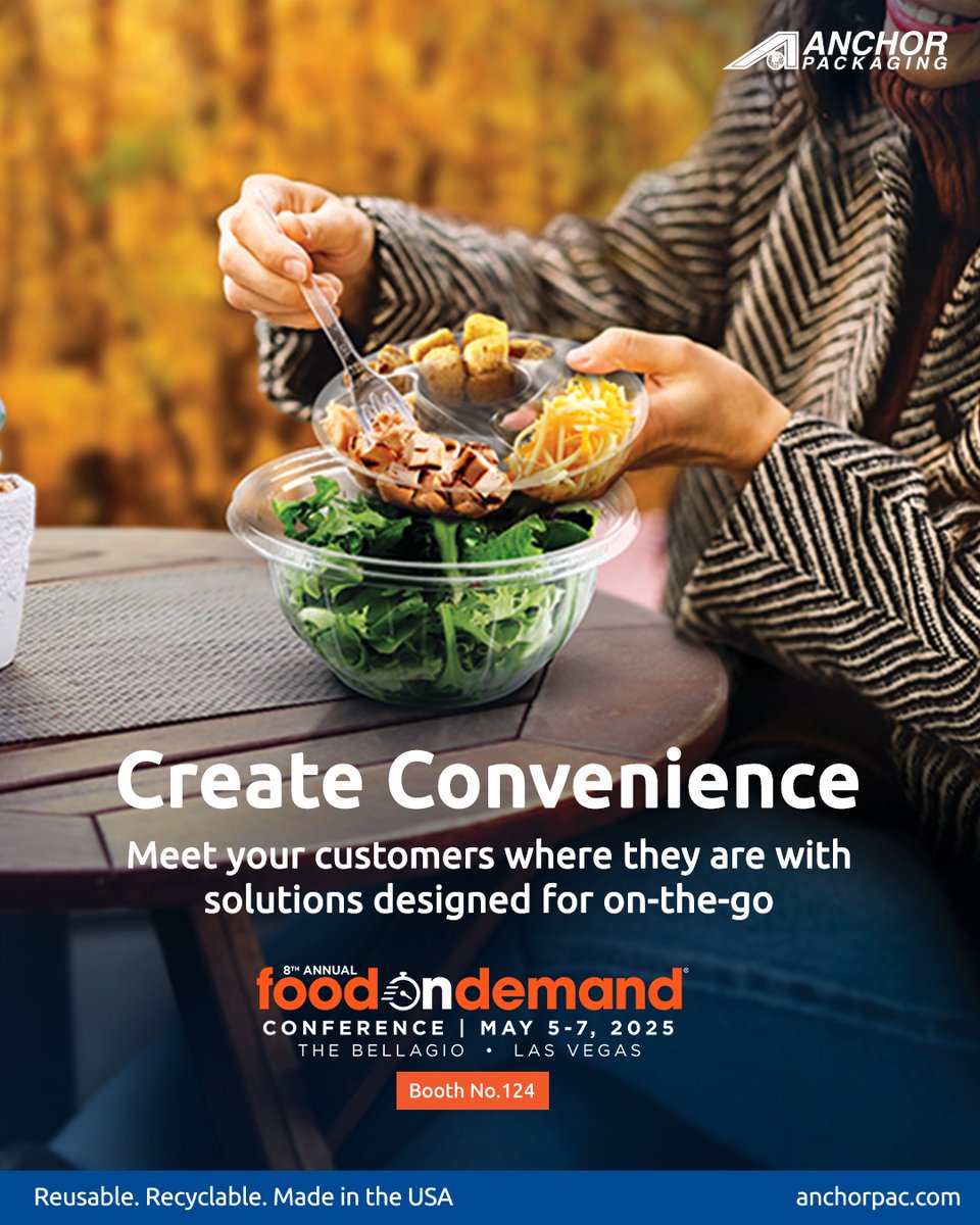 AnchorPackaging's tweet image. Let’s connect and build a packaging plan that works for you. Visit us at booth 124 at @FOD_News 2025.

#FoodonDemand2025 #FODC25 #PackagingThatPerforms
