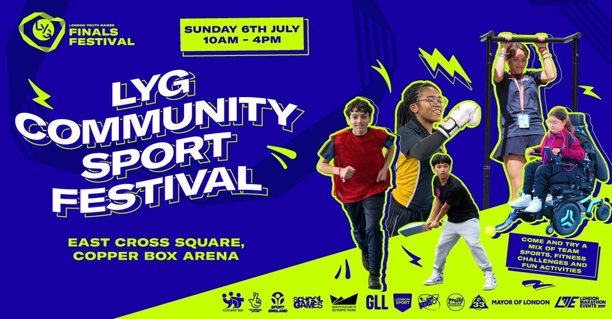 📢 Don’t Miss Out – Register Now for the London Youth Games Community Sport Festival! ⛹️‍♀️

📅 Sunday 6th July
📍 Copper Box Arena
🔗 Sign up today: bit.ly/4iFa8cY

Get ready for an action-packed day of sport and fun! From 10am to 4pm, the LYG Community Sport Festival will