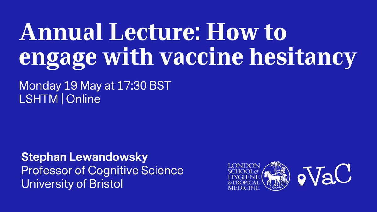 Vaccine Centre (@lshtm_vaccines) on Twitter photo ✍️🗓️ Mark your diaries!
We are excited to welcome Prof Stephan Lewandowsky from <a href="/BristolUniPsych/">BristolUniPsych</a> to present on new ways to engage with #vaccine hesitant patients.
Followed by a reception, so make sure to join us in person <a href="/LSHTM/">London School of Hygiene & Tropical Medicine</a> if you can🍹
👉 bit.ly/42MO0ss ✍️🗓️ Mark your diaries!
We are excited to welcome Prof Stephan Lewandowsky from <a href="/BristolUniPsych/">BristolUniPsych</a> to present on new ways to engage with #vaccine hesitant patients.
Followed by a reception, so make sure to join us in person <a href="/LSHTM/">London School of Hygiene & Tropical Medicine</a> if you can🍹
👉 bit.ly/42MO0ss