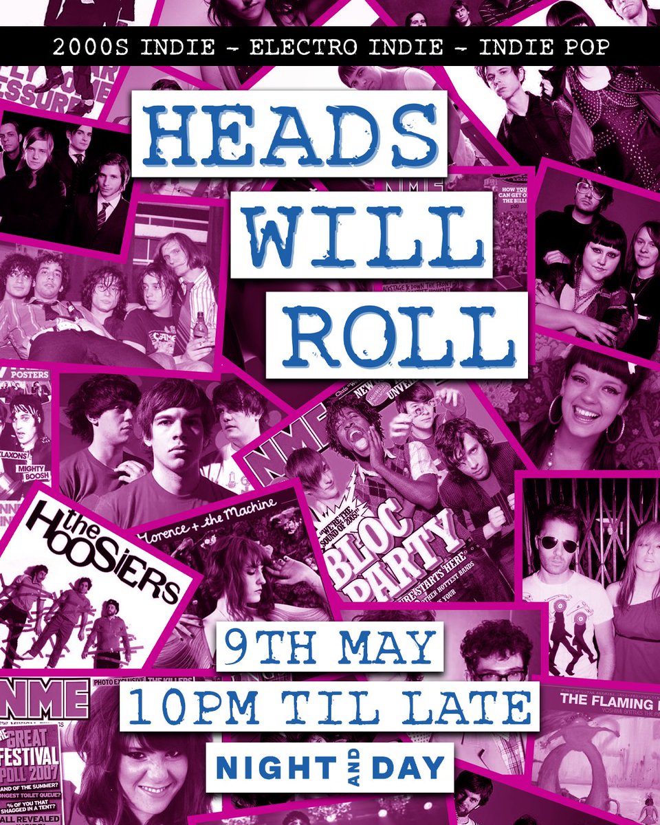 ++ Heads Will Roll, 9th May +++

Making its debut on the N&amp;D decks this Friday, HEADS WILL ROLL drags you kicking and screaming back to the heady and halcyon days of '00s indie, SO squeeze into those skinny jeans and come party like it's 2008!

FREE IN FROM 10PM