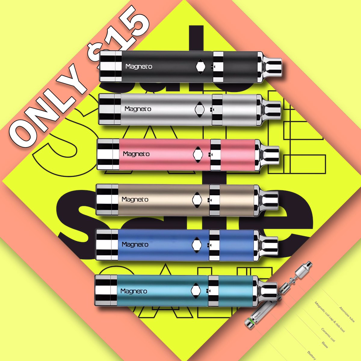 CLEARANCE! Get your hands on a Yocan Magneto for only $15! An awesome way to conquer your concentrates on the go! Available while supplies last! Find it in our shop or by clicking this link! wesellbongs.com/products/yocan…