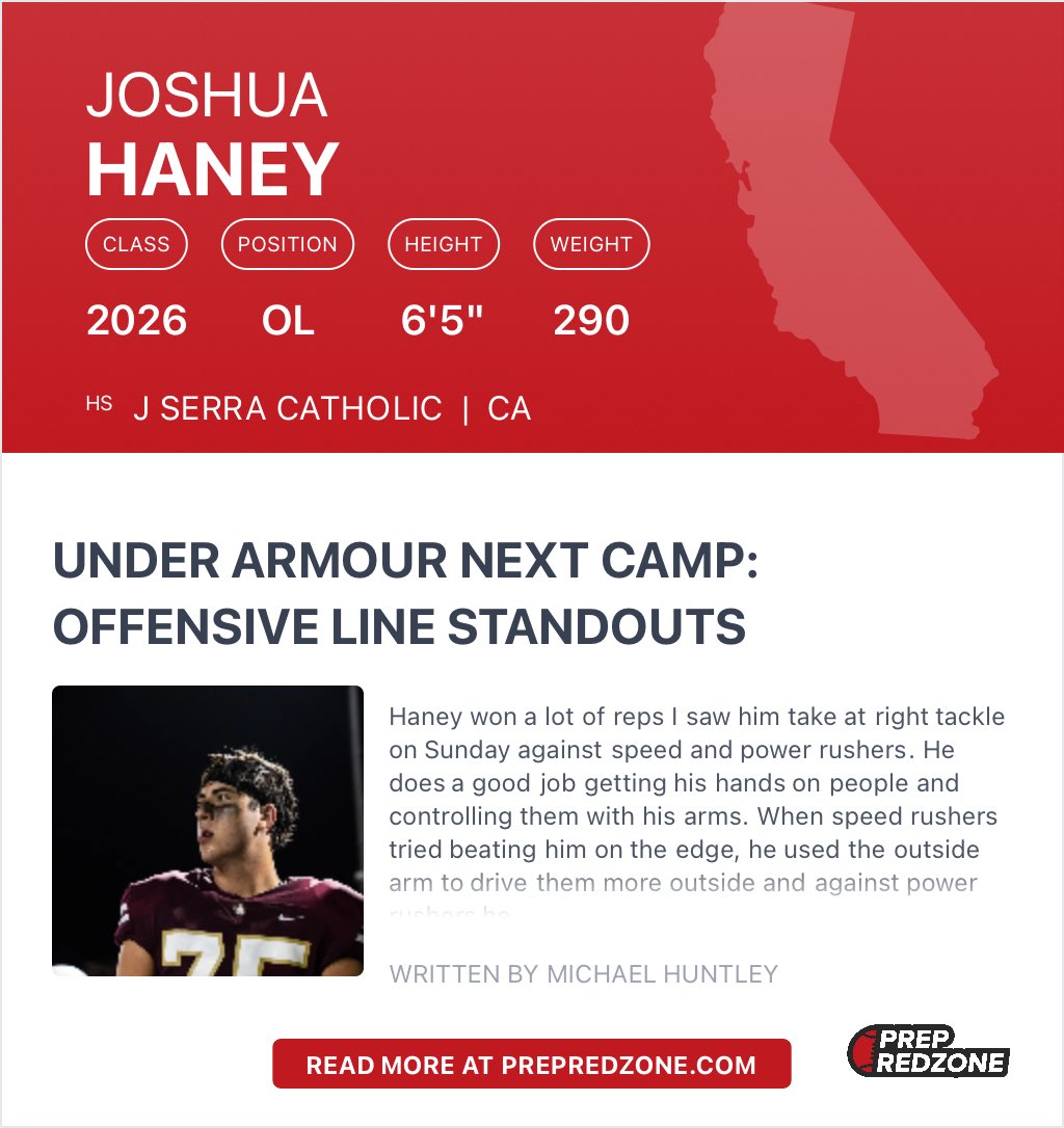 Josh Haney (@joshh2026) on Twitter photo Thank you <a href="/mikehuntley63/">Michael Huntley</a> and <a href="/PrepRedzoneCA/">Prep Redzone California</a> for the write up. I had a great time competing against some of the best d-lineman in the west. <a href="/JSerra_Football/">JSerra Football</a> <a href="/vscwintoday/">Victor Santa Cruz</a> @score2win <a href="/CoachRickVichot/">Rick Vichot</a> Thank you <a href="/mikehuntley63/">Michael Huntley</a> and <a href="/PrepRedzoneCA/">Prep Redzone California</a> for the write up. I had a great time competing against some of the best d-lineman in the west. <a href="/JSerra_Football/">JSerra Football</a> <a href="/vscwintoday/">Victor Santa Cruz</a> @score2win <a href="/CoachRickVichot/">Rick Vichot</a>
