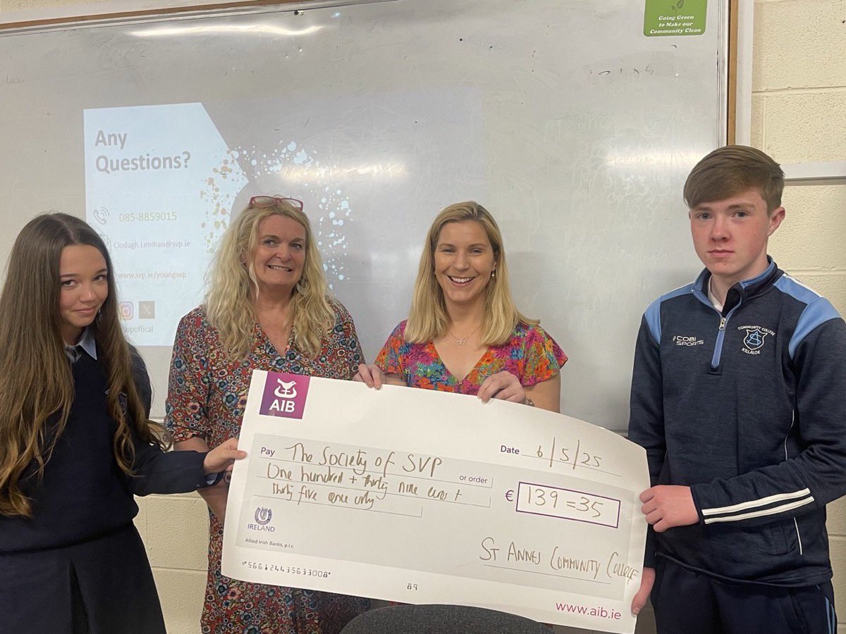 Class 2E recently had a bake sale as part of their CBA project for CSPE and raised 139.35 for SVDP
Clodagh Lenihan, a representative from SVDP collected the money raised aswell as delivering a very inspiring presentation to all the students.