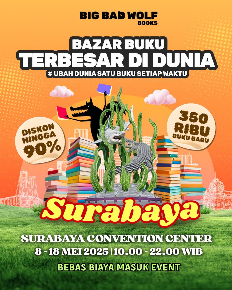 📢 YUHU BOOTOPIA KELAR TERBITLAH BIG BAD WOLF SURABAYA 2025!
Clouds &amp; Chapters bakal LIVE SHOPPING nih dari 8 Mei - 18 🔥📚
Mau buku murah, rare, atau yang diskon sampe 90%? Kita borongin buat kalian!

Yuk langsung aja join WAG : chat.whatsapp.com/Bg3xePChEwFI2d…

tags : jastip bbw, buku