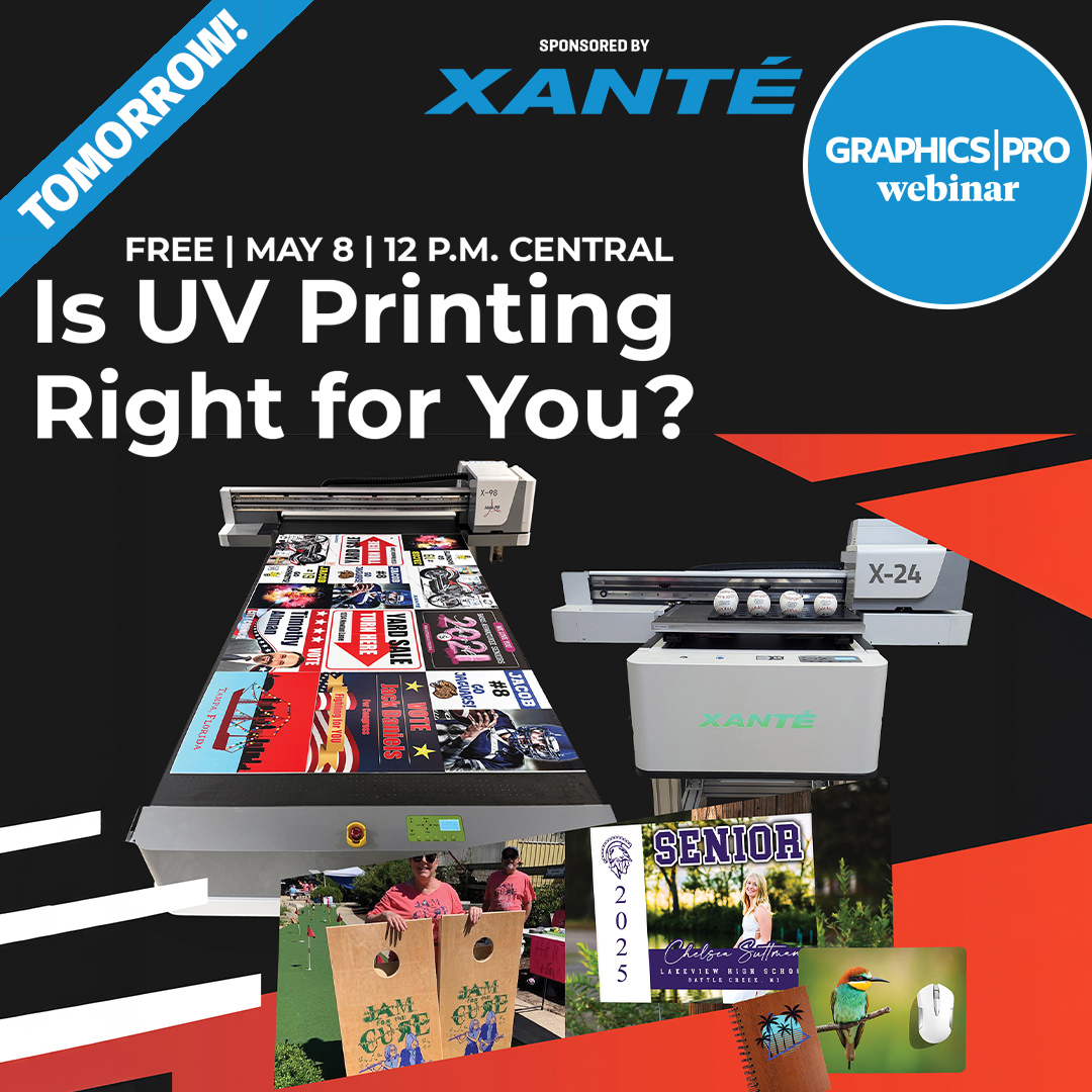 TOMORROW: Tune in at noon CT for an educational webinar all about UV printing.
Register here: event.on24.com/wcc/r/4897198/…
___
Sponsored by Xanté 
#uvprinting #promotionalproducts #promoproducts #customgifts #signage #yardsigns