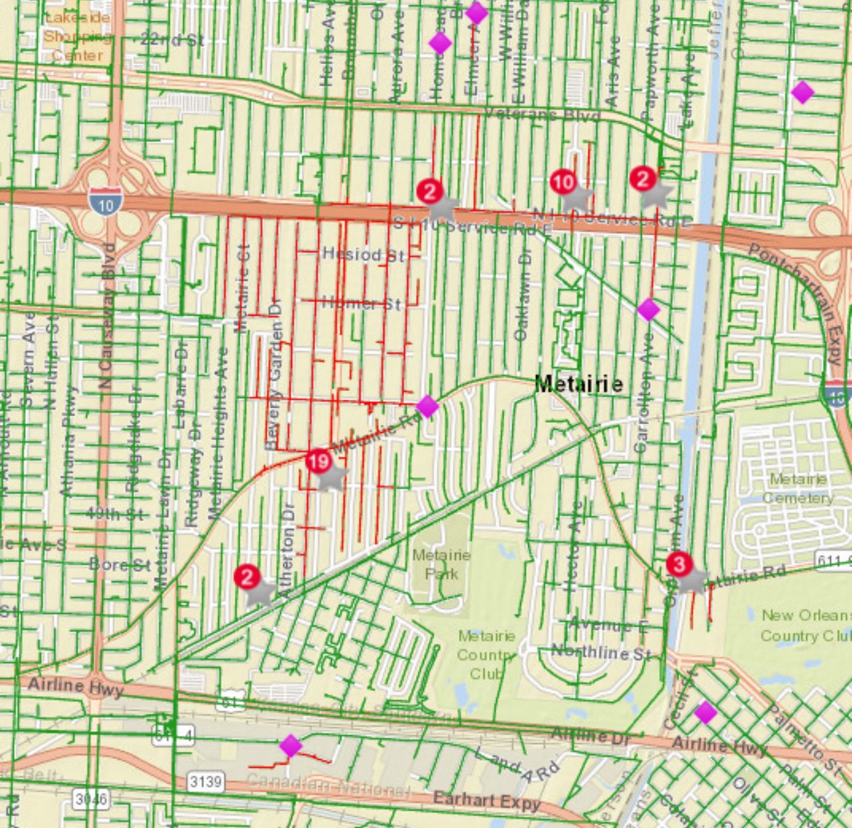 Jefferson Parish (@jeffparishgov) on Twitter photo Approximately 1,900 customers are without power in Old Metairie due to inclement weather. Entergy personnel are enroute to the substation and riding the feeder to identify the cause. St Catherine School is impacted by the outage. Approximately 1,900 customers are without power in Old Metairie due to inclement weather. Entergy personnel are enroute to the substation and riding the feeder to identify the cause. St Catherine School is impacted by the outage.