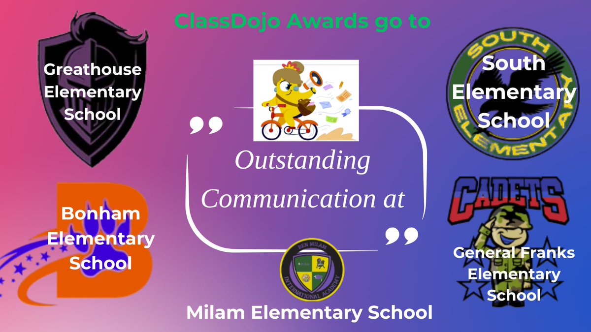 👏 Huge shoutout to our 6 <a href="/ClassDojo/">ClassDojo</a> Outstanding Communication Award campuses! Your commitment to keeping families informed, connected, and engaged is what builds strong school communities. <a href="/Midland_ISD/">Midland ISD</a>