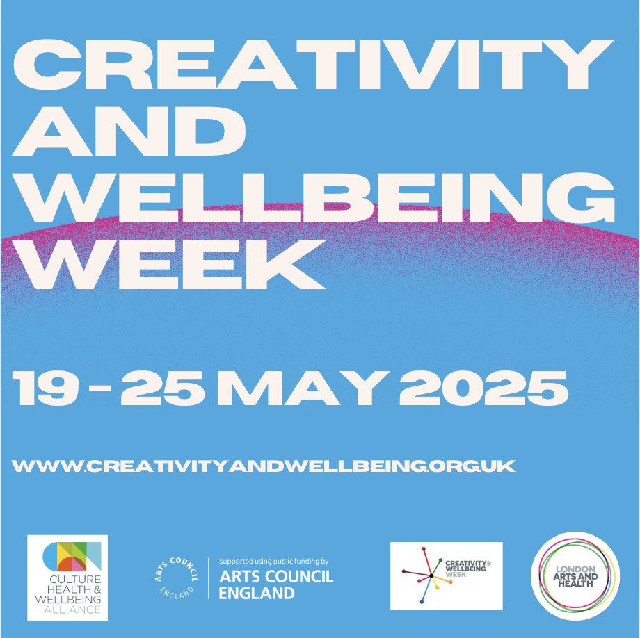 🎨✨ Creativity and Wellbeing Week is back! ✨🎭

Join the UK’s creative health festival from 19–25 May 2025. Get involved and celebrate the power of creativity in wellbeing!

🔗 bit.ly/3Gze69y

#CreativityAndWellbeing #CreativeHealth #WellbeingWeek #ArtsAndHealth