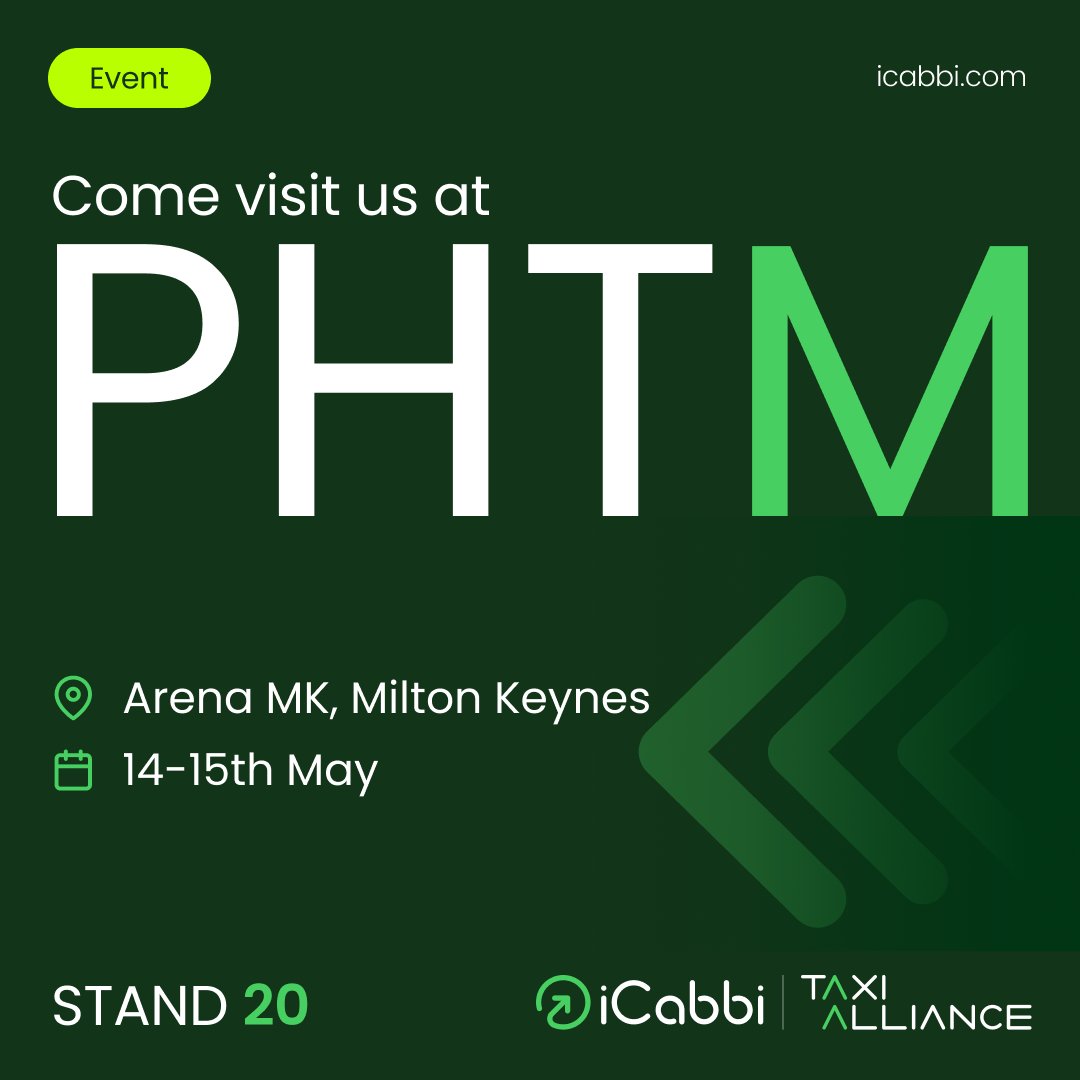 Next up is the PHTM Conference! Kicking off in the Arena MK, Milton Keynes on May 14th and 15th, iCabbi will be located at Stand 20. We'll be showcasing the latest iCabbi Innovations so click here to book dedicated time with a member of our team: share.hsforms.com/1ZCpCbu6PSOuB7…