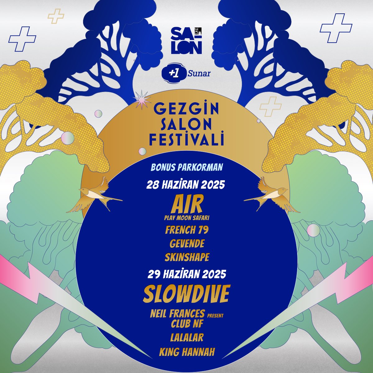 Müzik, dans ve eğlence yılın heyecanla beklenen festivalinde! 💙 

+1 Sunar: Gezgin Salon Festivali, 28 - 29 Haziran’da Bonus Parkorman’da!🤘🏼

📌 Biletler için link bio’da.