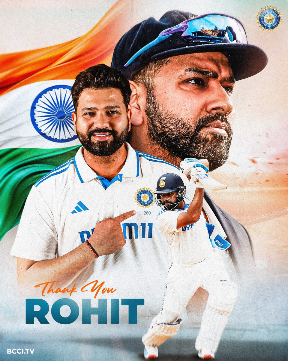 BCCI (@bcci) on Twitter photo Thank you, Captain 🫡🫡
End of an era in whites!
<a href="/ImRo45/">Rohit Sharma</a> bids adieu to Test cricket. He will continue to lead India in ODIs.
We are proud of you, Hitman 🫡🫡 Thank you, Captain 🫡🫡
End of an era in whites!
<a href="/ImRo45/">Rohit Sharma</a> bids adieu to Test cricket. He will continue to lead India in ODIs.
We are proud of you, Hitman 🫡🫡