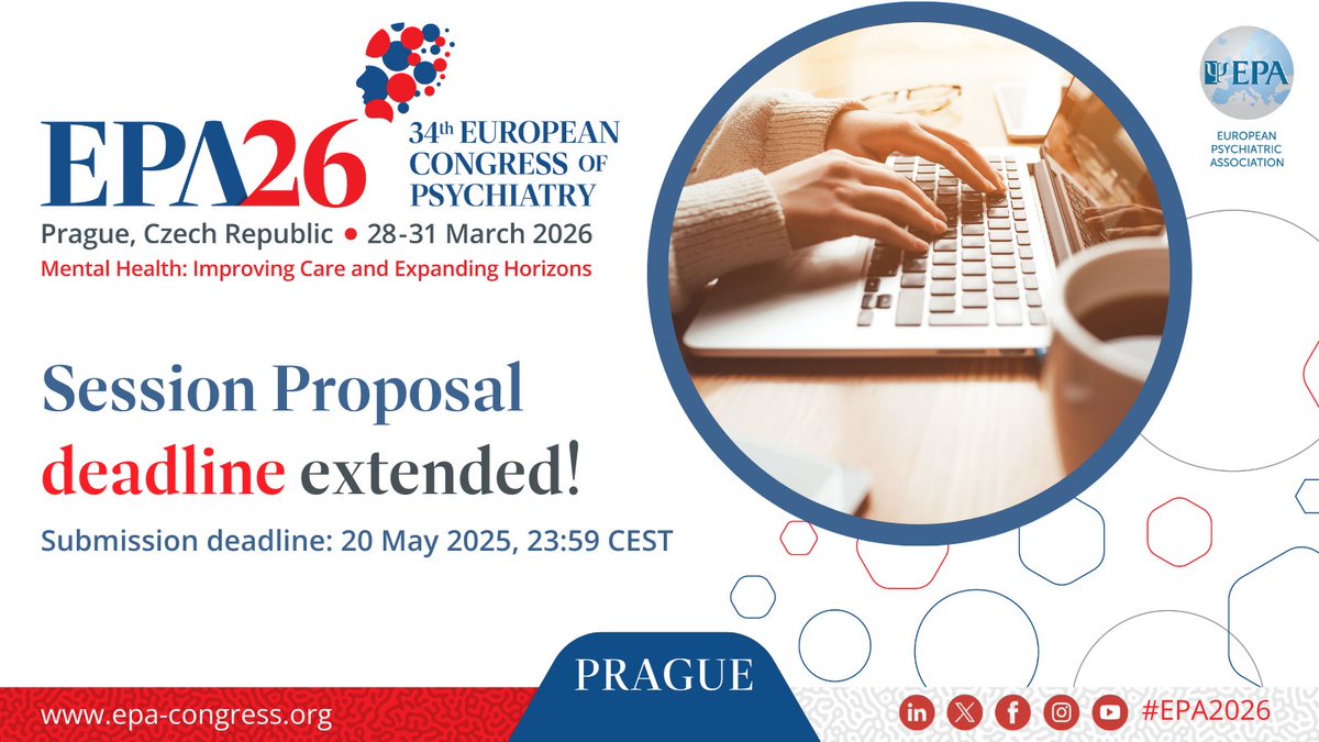 The Session Proposal deadline has been extended! 👏  You now have until 20 May 2025 to submit your innovative ideas for EPA Courses, Workshops, and Symposia at #EPA2026 Congress. 📆  ➡️ Click here to submit your proposal: tinyurl.com/EPA-2026-Sessi….