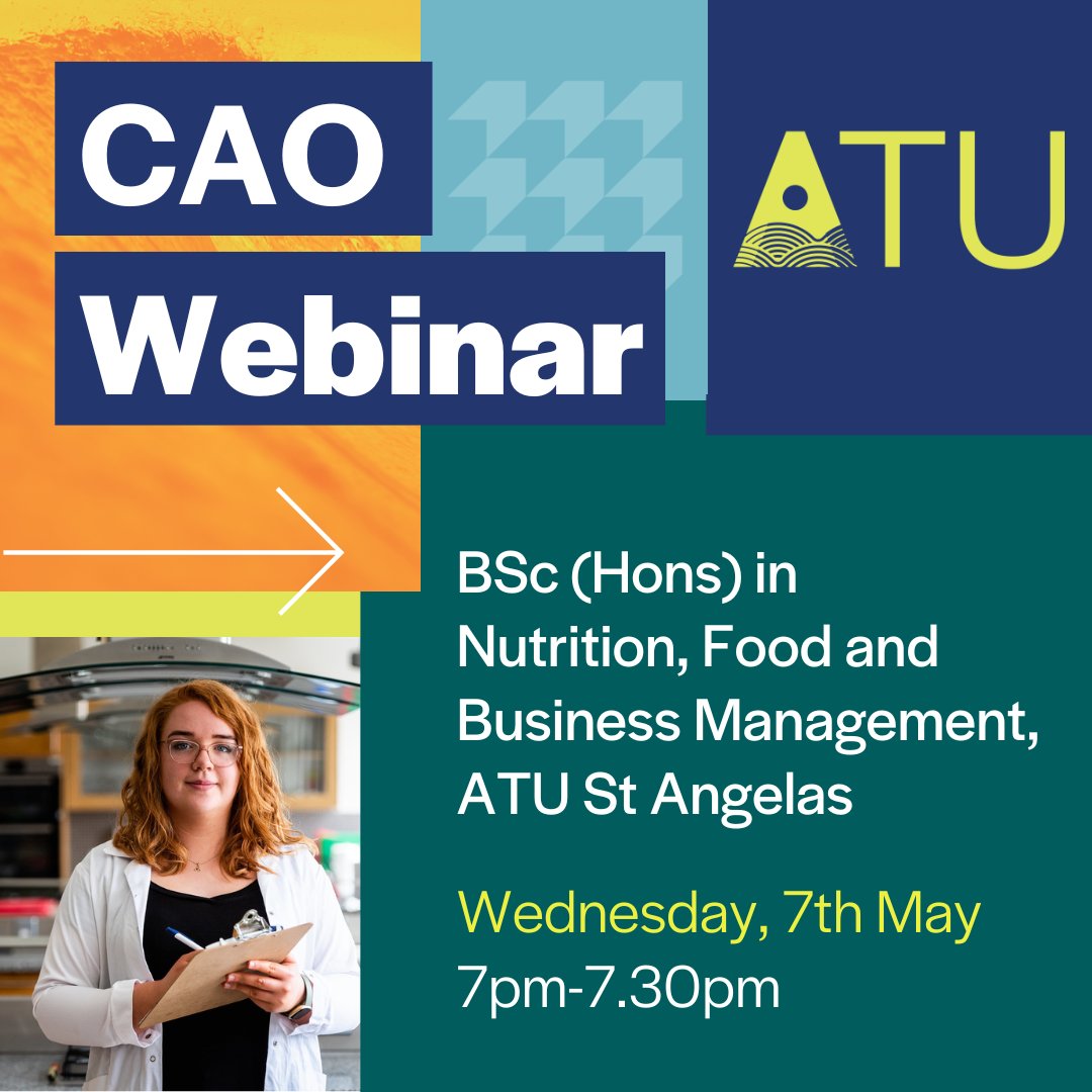 Know anyone interested in launching their career in the national and global food sector?
Join us this evening at 7pm for details on the BSc (Hons) in Nutrition, Food and Business Management degree!
Register Now bit.ly/4jDSbN9

#CAO2025 #FoodBusiness #FoodEnterprise