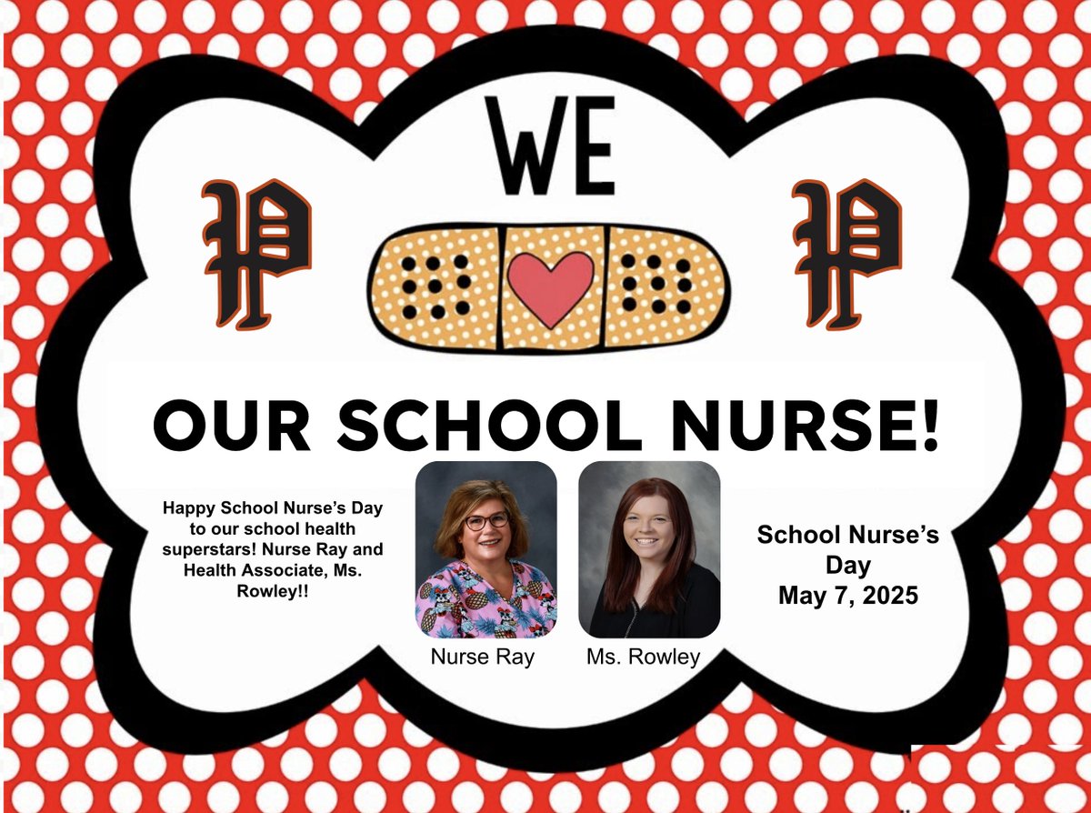 Happy School Nurse’s Day to our health superstars! Nurse Jeri Ray and Health Associate, Kelsey Rowley!
