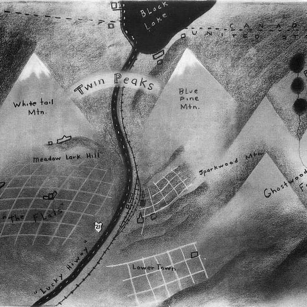 Map of Twin Peaks, drawn by David Lynch.