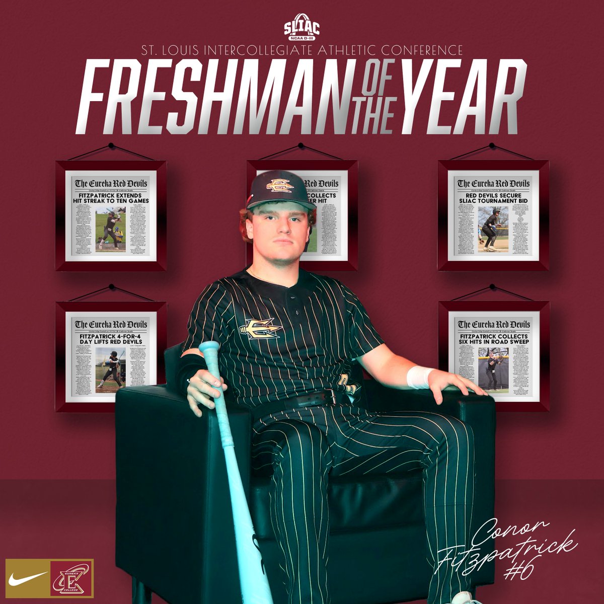 EurekaRedDevils's tweet photo. Conor Fitzpatrick makes history as Eureka’s first-ever SLIAC Freshman of the Year! https://t.co/nCStWIxME0