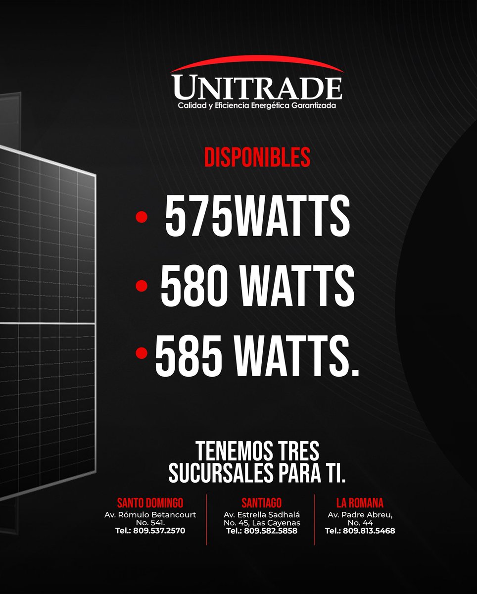 unitraderd's tweet image. Aprovecha el poder del sol con paneles solares de alta eficiencia y
rendimiento. ¡Súmate al cambio hacia un futuro más sostenible! 🌎✨

#EnergíaSolar #LONGiSolar #Sostenibilidad #AhorroEnergéIco