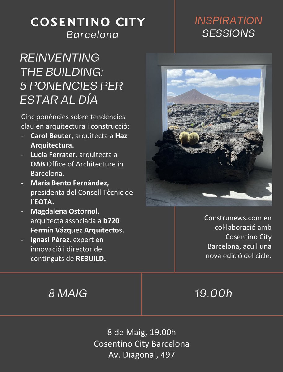 ⭕️"No te pierdas mañana el primer #Next de #ReinventingtheBuilding Construnews y Cosentino City Barcelona": ¿Qué está pasando? 🔗👉registro: bit.ly/3GHQ24o 8/5 19:00, 5 ponencias breves centradas en temas clave de actualidad en torno a la #arquitectura y #construcción