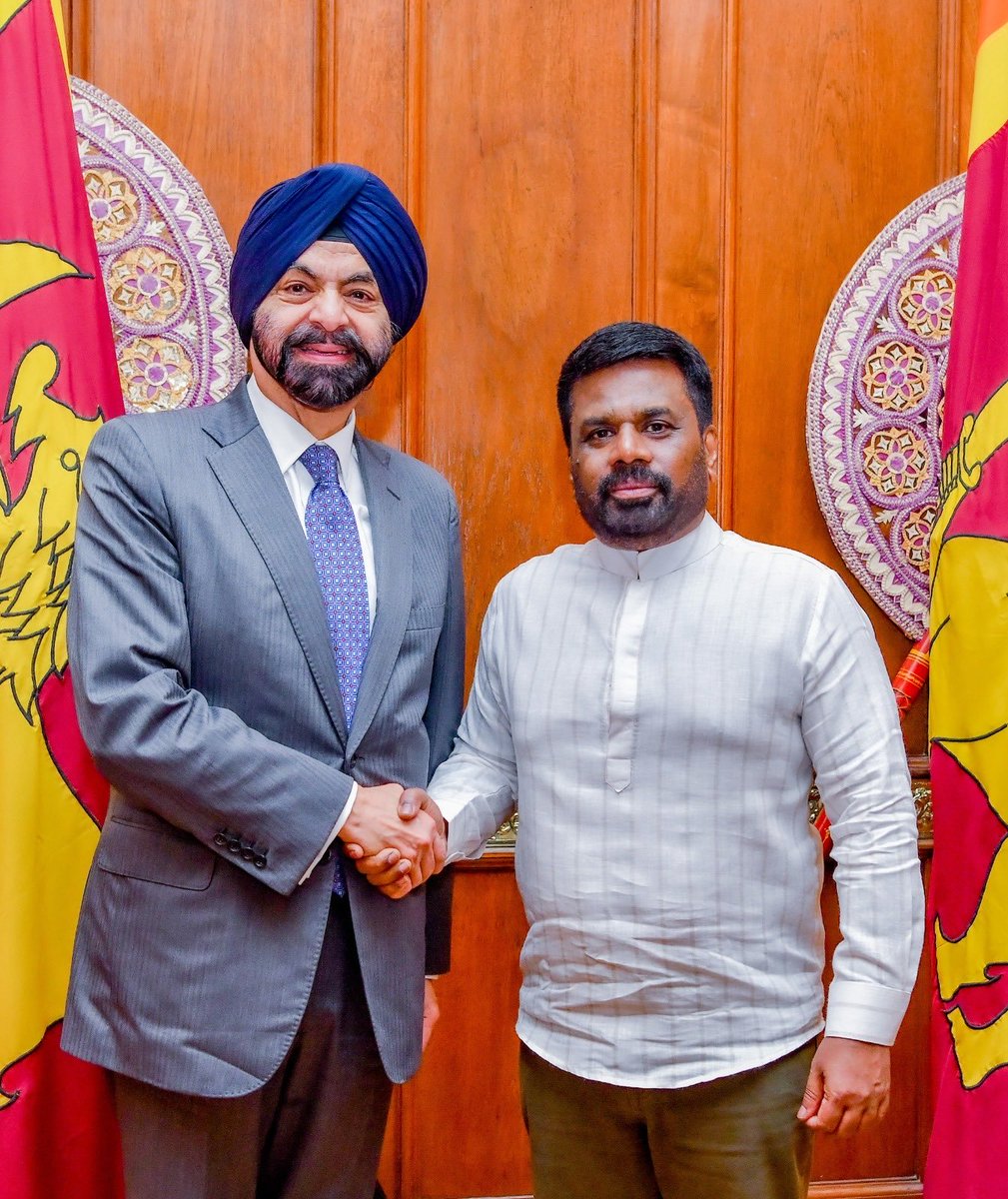 Vajira Sumedha🐦 🇱🇰 (@vajirasumeda) on Twitter photo The <a href="/WorldBank/">World Bank</a> Group announced a major initiative to support job creation and unlock pvt sector growth in #SriLanka , backed by $1 b in financing over 3years. targets sectors with high potential for employment and investment. WB chief met prez <a href="/anuradisanayake/">Anura Kumara Dissanayake</a> . The <a href="/WorldBank/">World Bank</a> Group announced a major initiative to support job creation and unlock pvt sector growth in #SriLanka , backed by $1 b in financing over 3years. targets sectors with high potential for employment and investment. WB chief met prez <a href="/anuradisanayake/">Anura Kumara Dissanayake</a> .