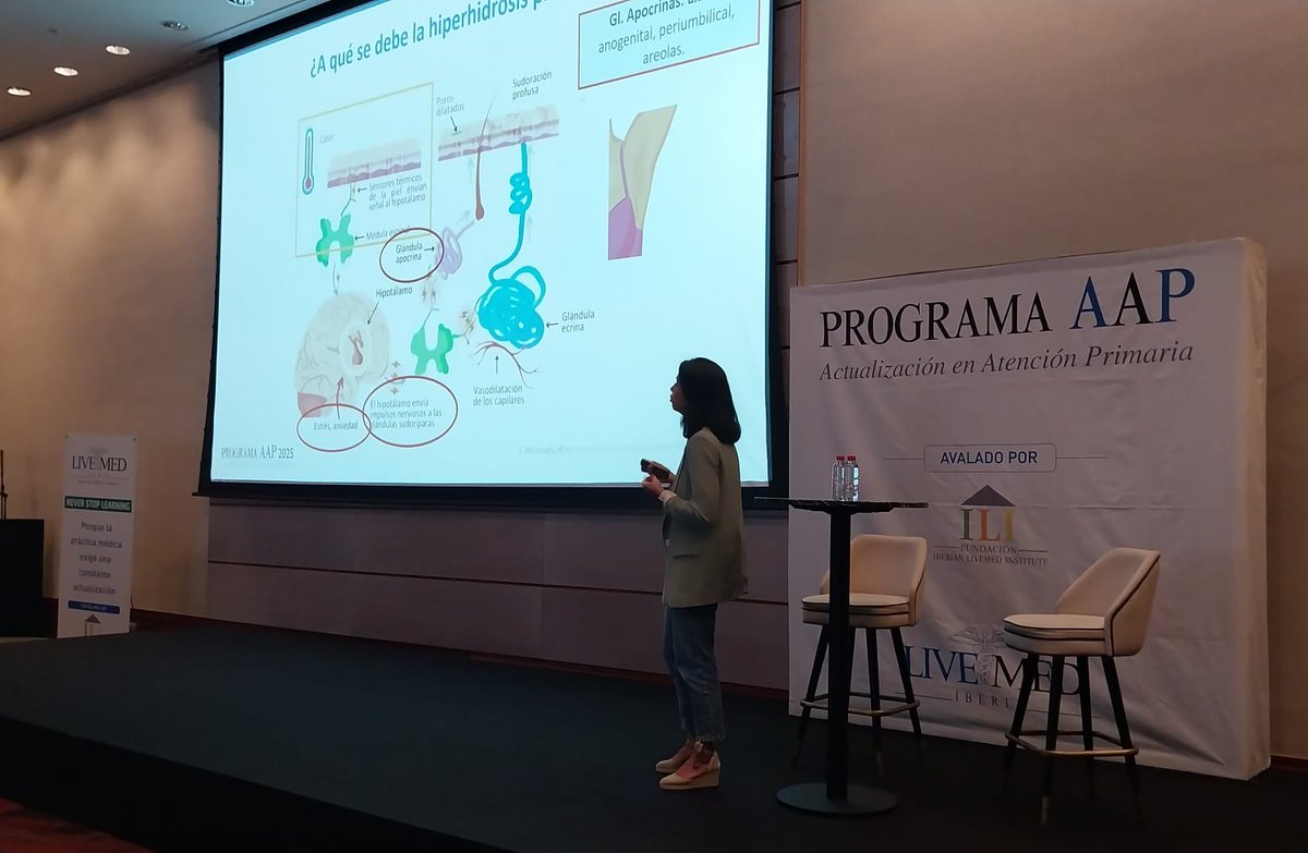 #AAP25Valencia🌟 La👩‍⚕️Dra. Andrea Estébanez Corrales explica los aspectos fundamentales del manejo de la hiperhidrosis y el Papel que juega el bromuro glicopirronio tópico.
<a href="/SEMERGENap/">SEMERGEN | Médicos de AP #YoPrefieroMFyC</a> 

🌎📅¡Apúntate al próximo evento AAP en tu ciudad! lc.cx/9hIECu