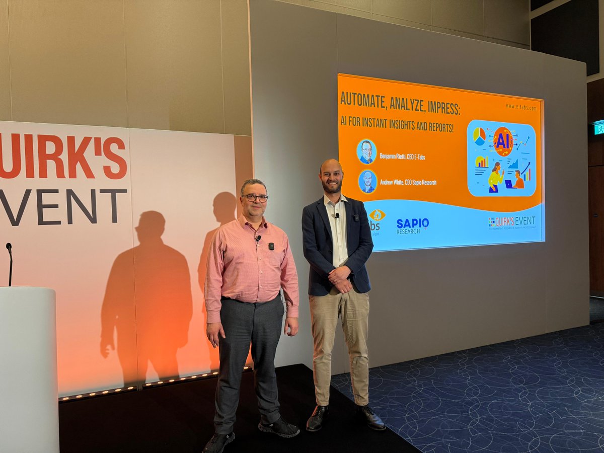 We were thrilled to take the stage with Andrew White, CEO at Sapio Research to showcase how combining AI with report automation will transform the future of reporting insights
 Massive thanks to everyone who came along,  the room was full of energy! 🙌
 #Quirksmedia #Quirkslondon