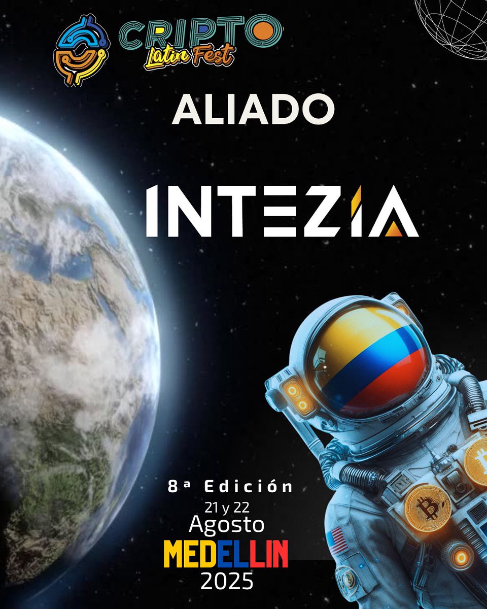 🌍✨ ¡Grandes noticias para la comunidad cripto! 🚀

Nos emociona anunciar que Intezia se sube a la nave de la 8ª edición del Cripto Latin Fest 2025 como aliado.🔥🎉

🗓️21 y 22 de Agosto
📍Medellin 

¡Prepárate para una experiencia llena de conocimiento, networking y