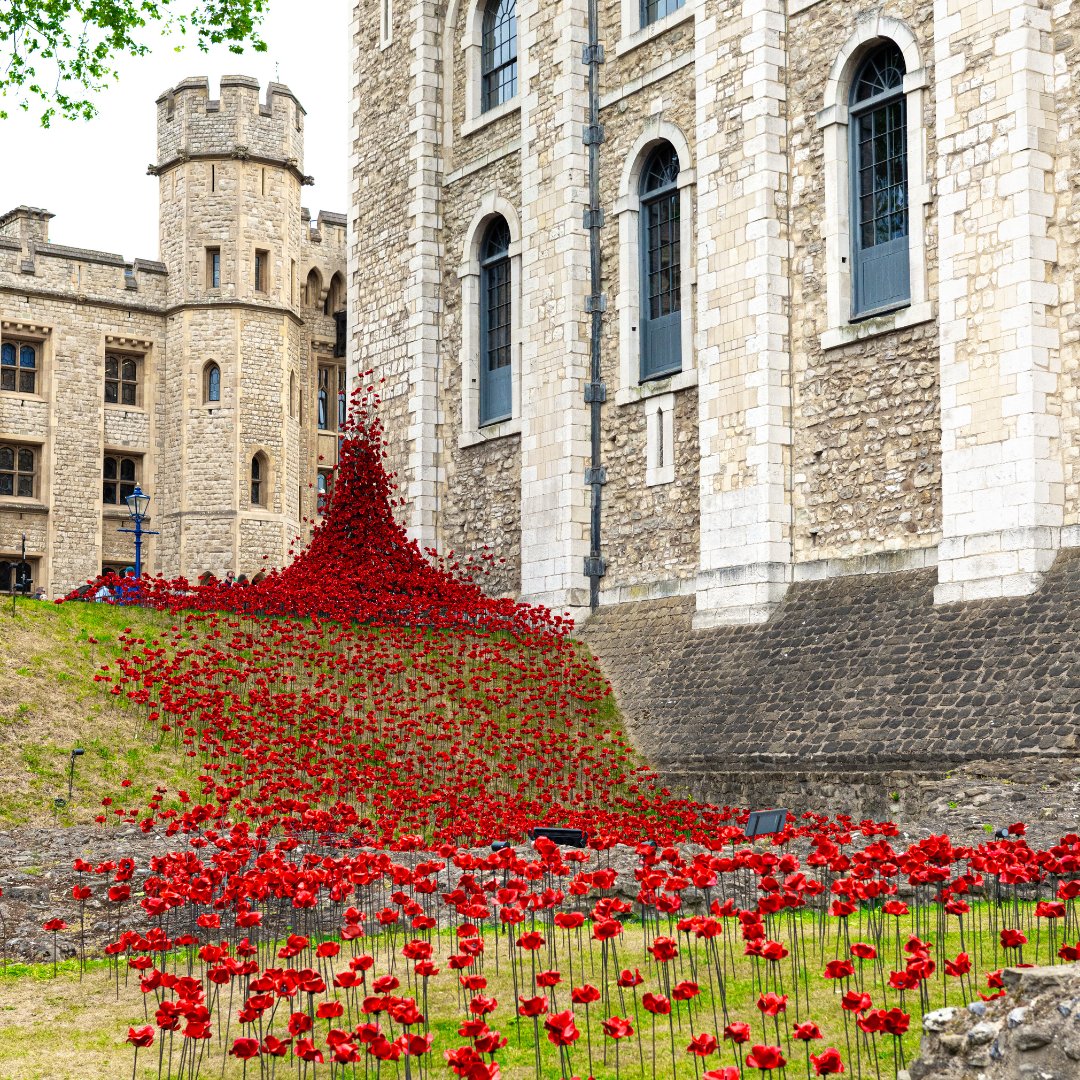BFBSRadioHQ's tweet image. The @TowerOfLondon, dressed in poppies for #VEDay80🌹