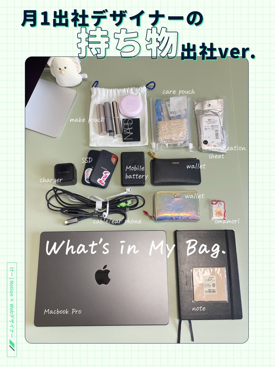 k_notion_d's tweet image. 本日は月1出社DAY!!!
こちらが普段から連れているコ達❤️💻
これにプラス本を持っていくので、比較的持ち物は少なめにしています😊